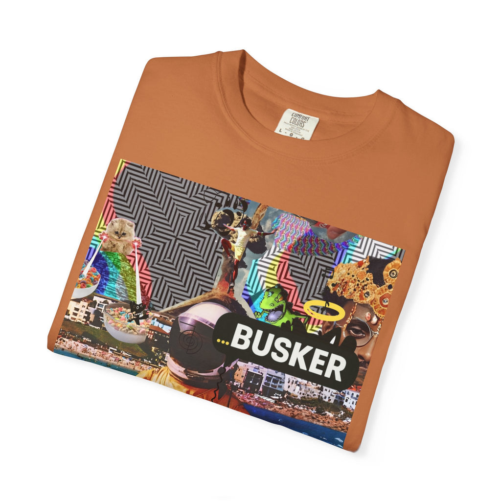 Vibrant Busker T-Shirt, Unisex Graphic Tee, Street Art Inspired Apparel, Casual Wear, Summer Festival Clothing