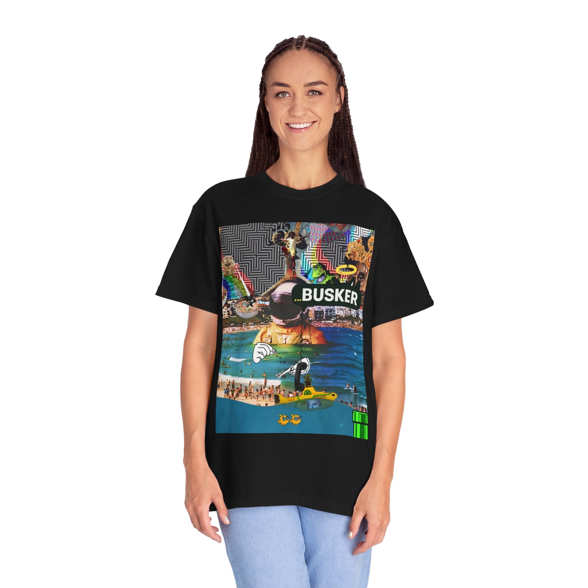 Vibrant Busker T-Shirt, Unisex Graphic Tee, Street Art Inspired Apparel, Casual Wear, Summer Festival Clothing