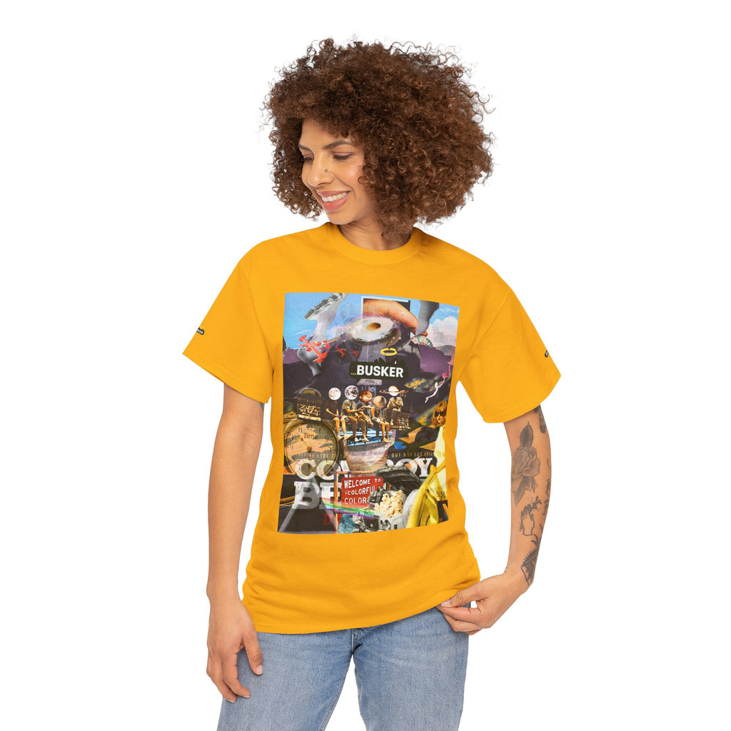 Busker Collage Graphic Tee — Vintage Music Poster Streetwear