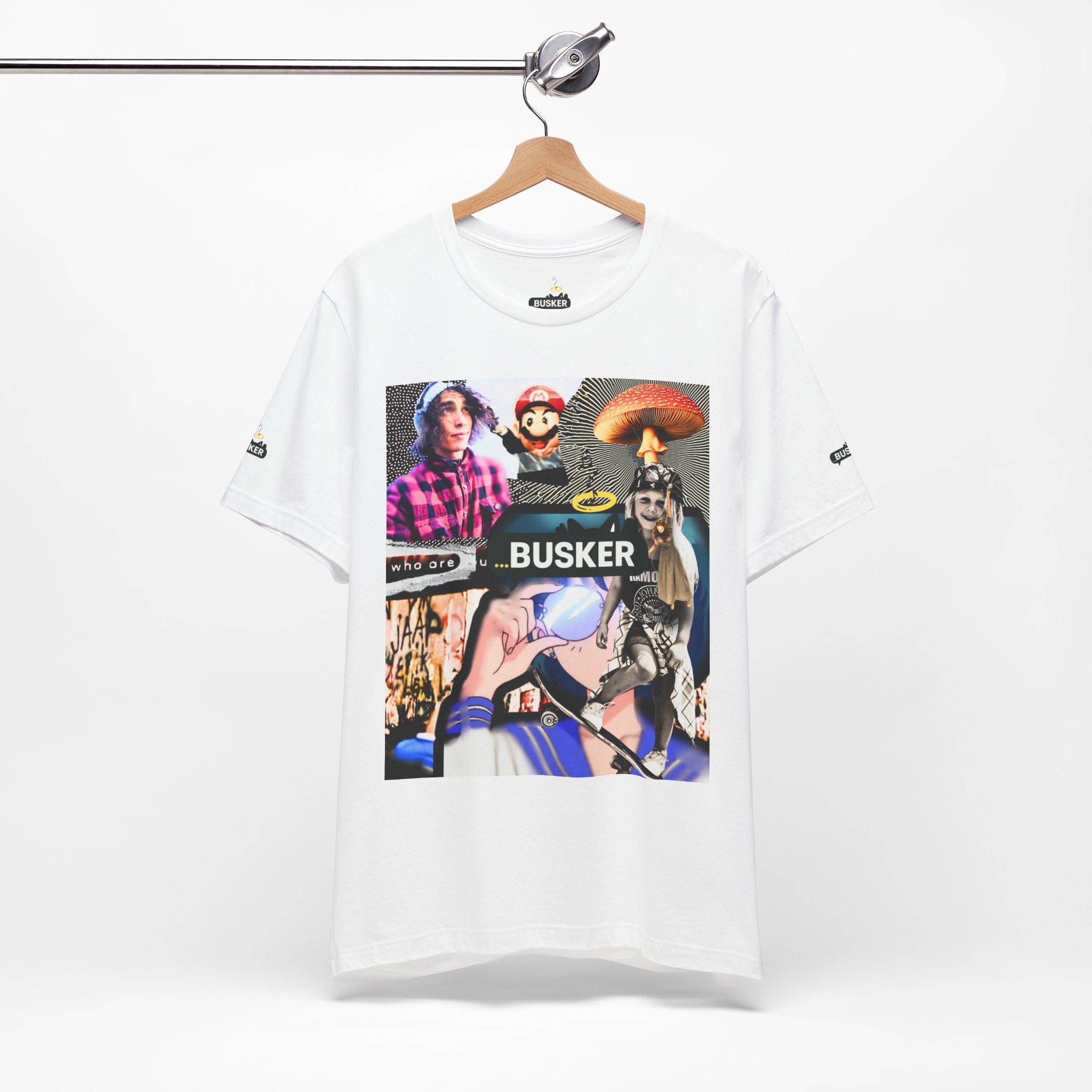 Busker Vibe Unisex Tee - Music & Art Collage Design