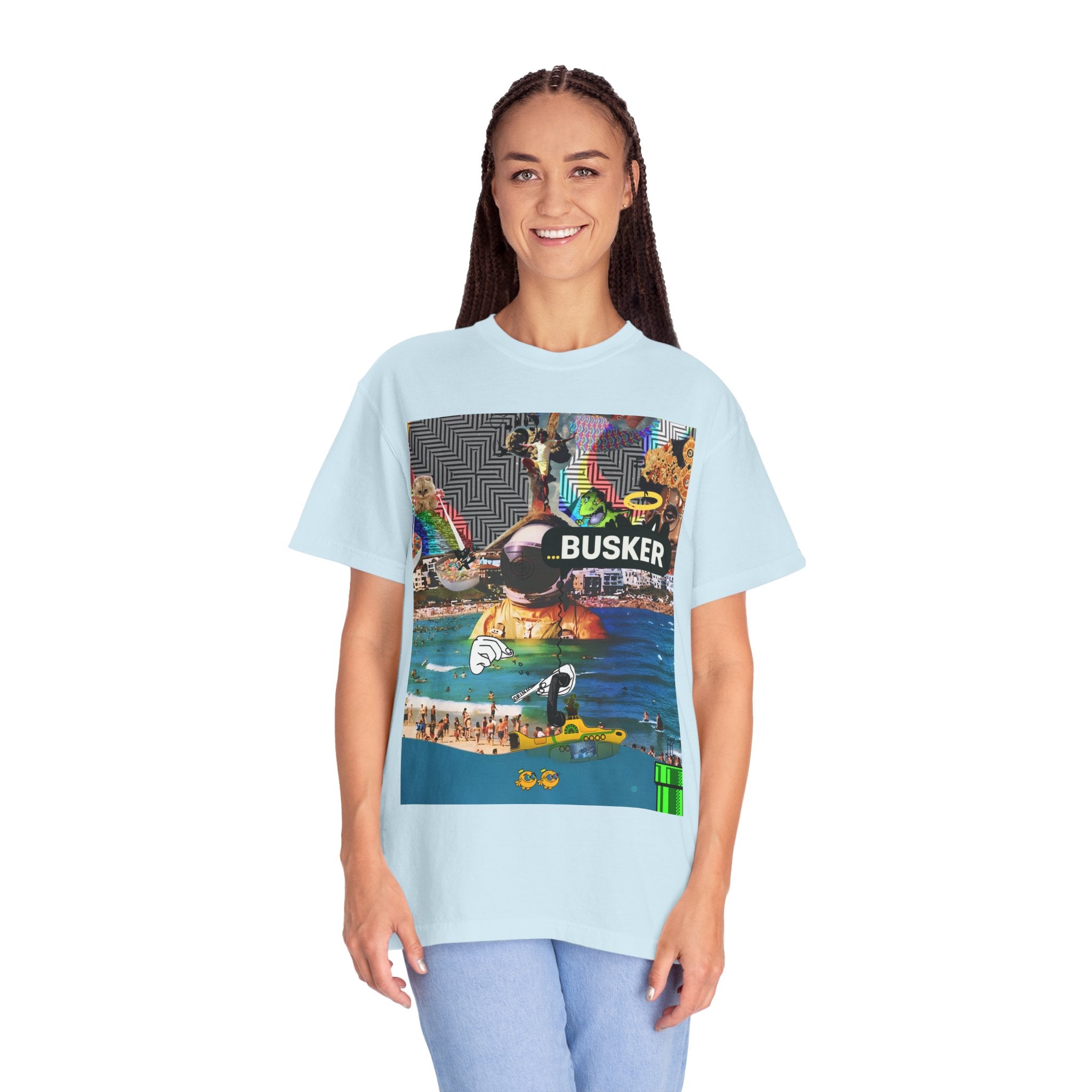 Vibrant Busker T-Shirt, Unisex Graphic Tee, Street Art Inspired Apparel, Casual Wear, Summer Festival Clothing