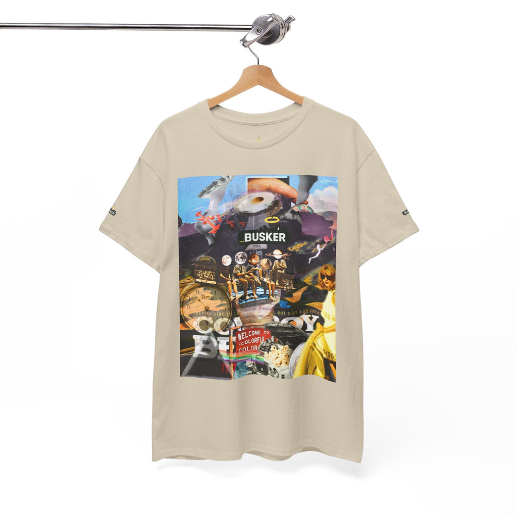 Busker Collage Graphic Tee — Vintage Music Poster Streetwear