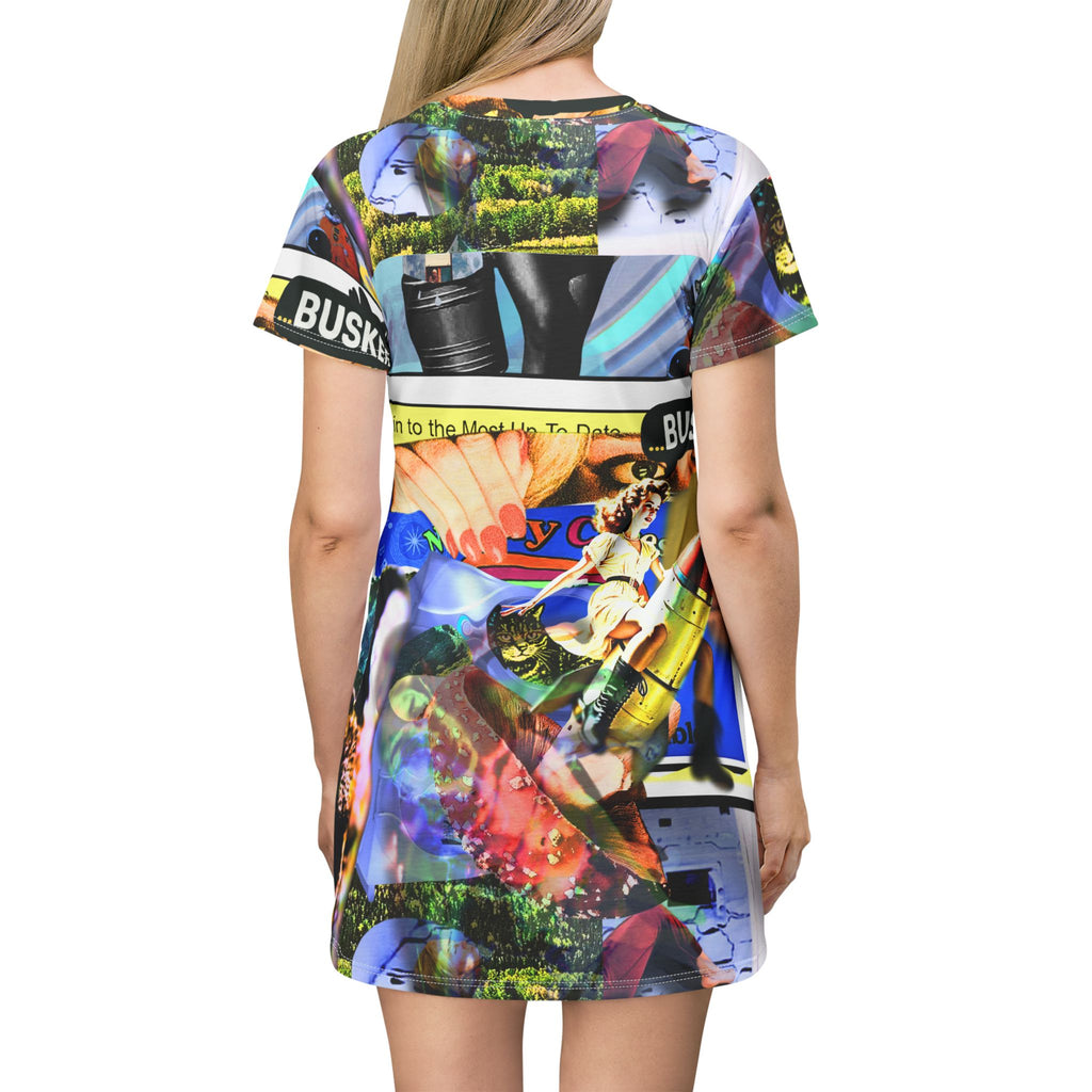Artistic Busker T-Shirt Dress - Colorful AOP Design for Creative Souls