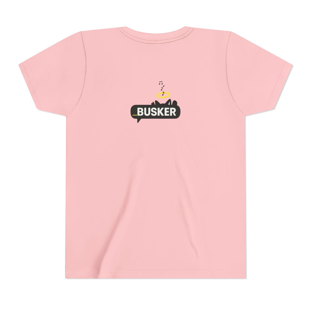 Busker Youth Short Sleeve Tee, Fun Summer Tee, Music Lover Gift, Kids Graphic T-Shirt, Festival Outfit, Creative Gift Idea