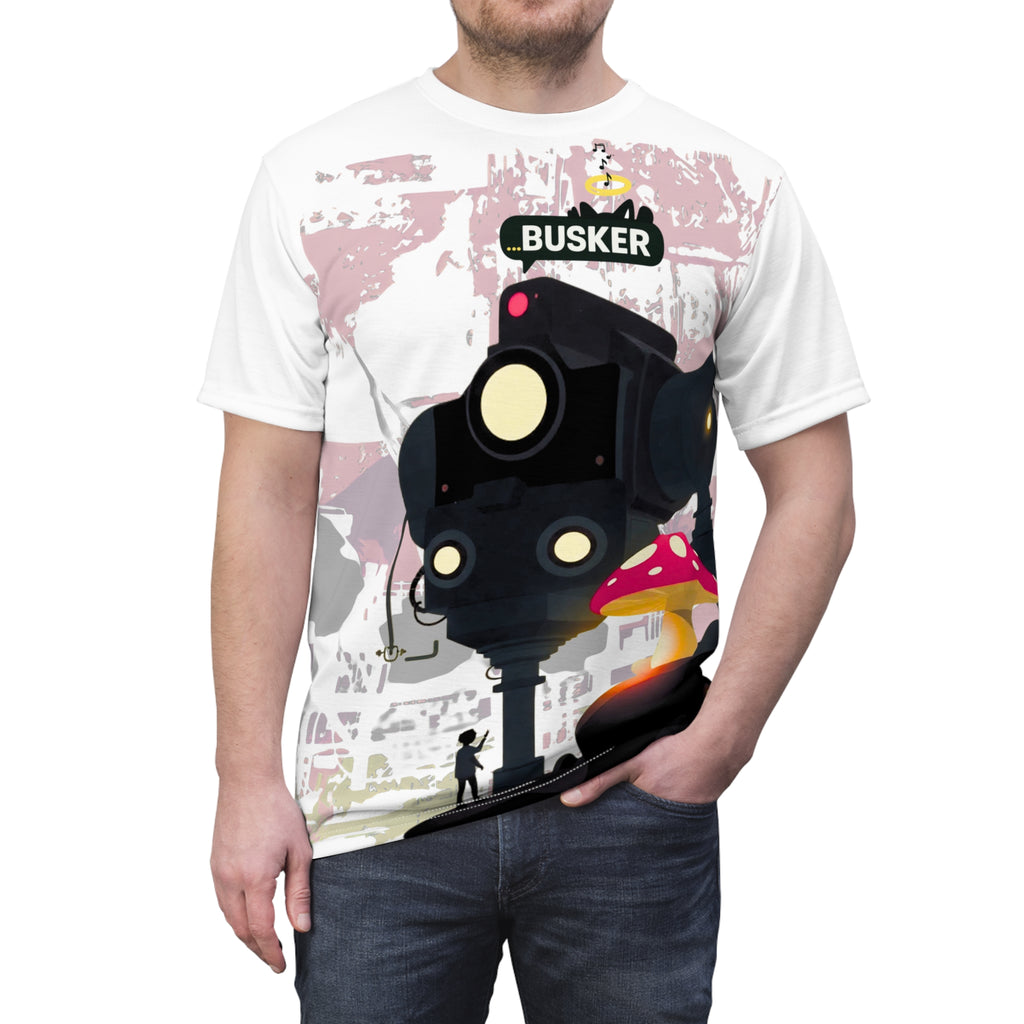 Busker-Inspired Unisex Tee, Creative Street Art Shirt, Unique Graphic Tee, Gift for Artists, Cool Casual Wear