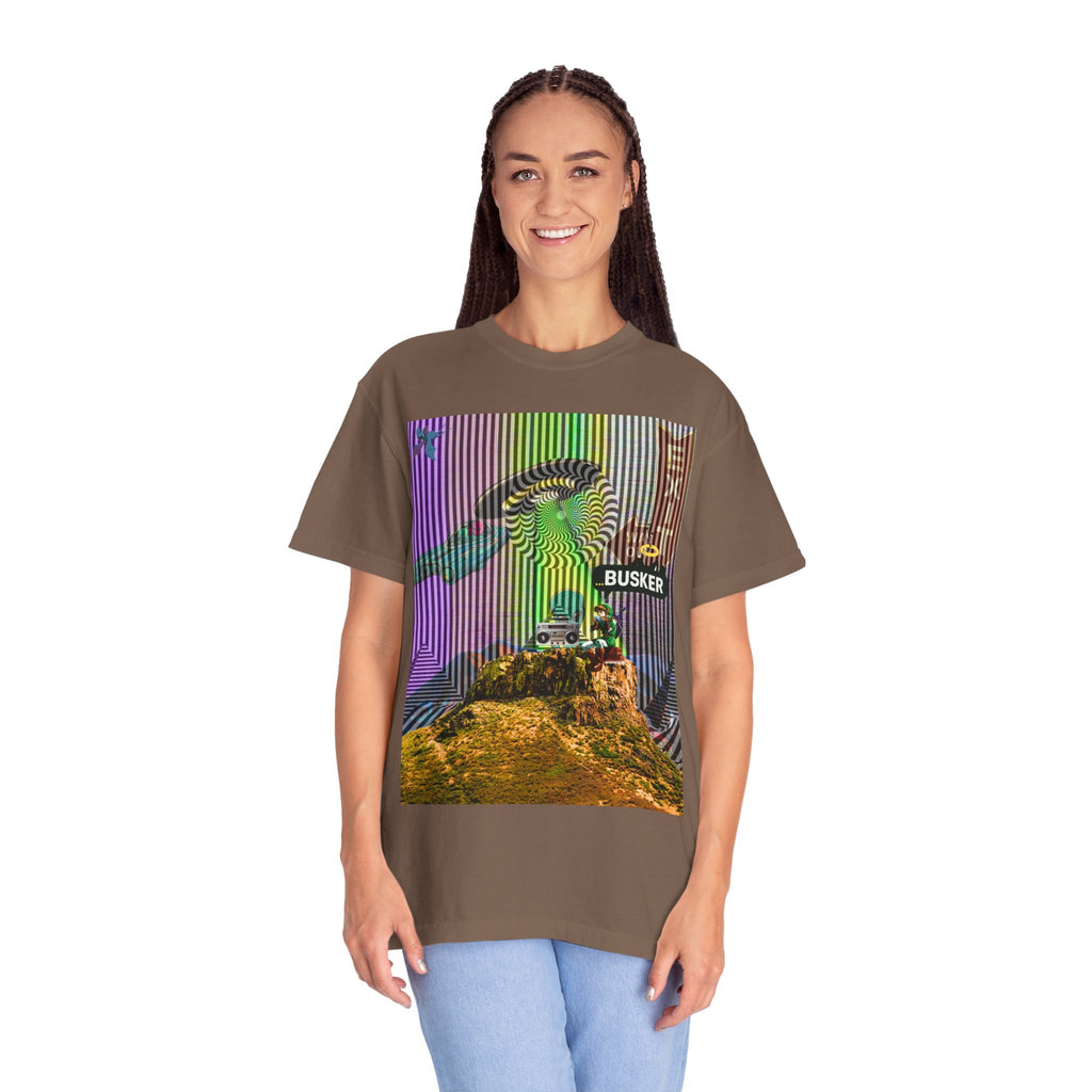 Psychedelic Busker T-Shirt, Unisex Graphic Tee, Music Lover Gift, Festival Wear, Casual Streetwear, Colorful Arttee
