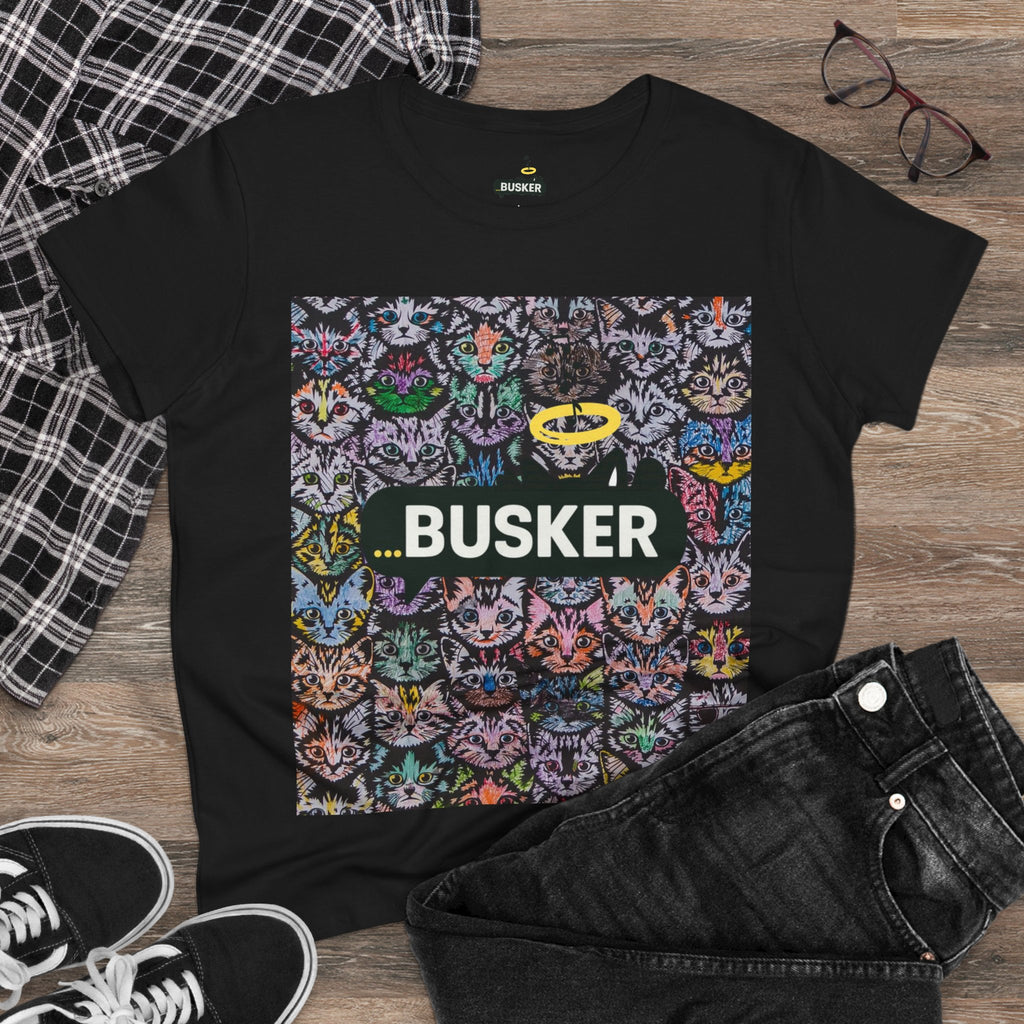 Colorful Cat Design Women's Tee, Casual Graphic Tee for Cat Lovers, Funny Gift for Friends, Summer Style, Unique Animal Art Shirt