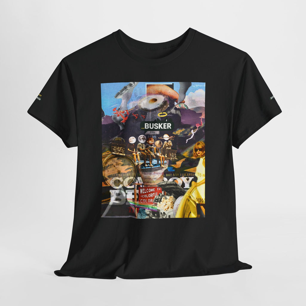 Busker Collage Graphic Tee — Vintage Music Poster Streetwear