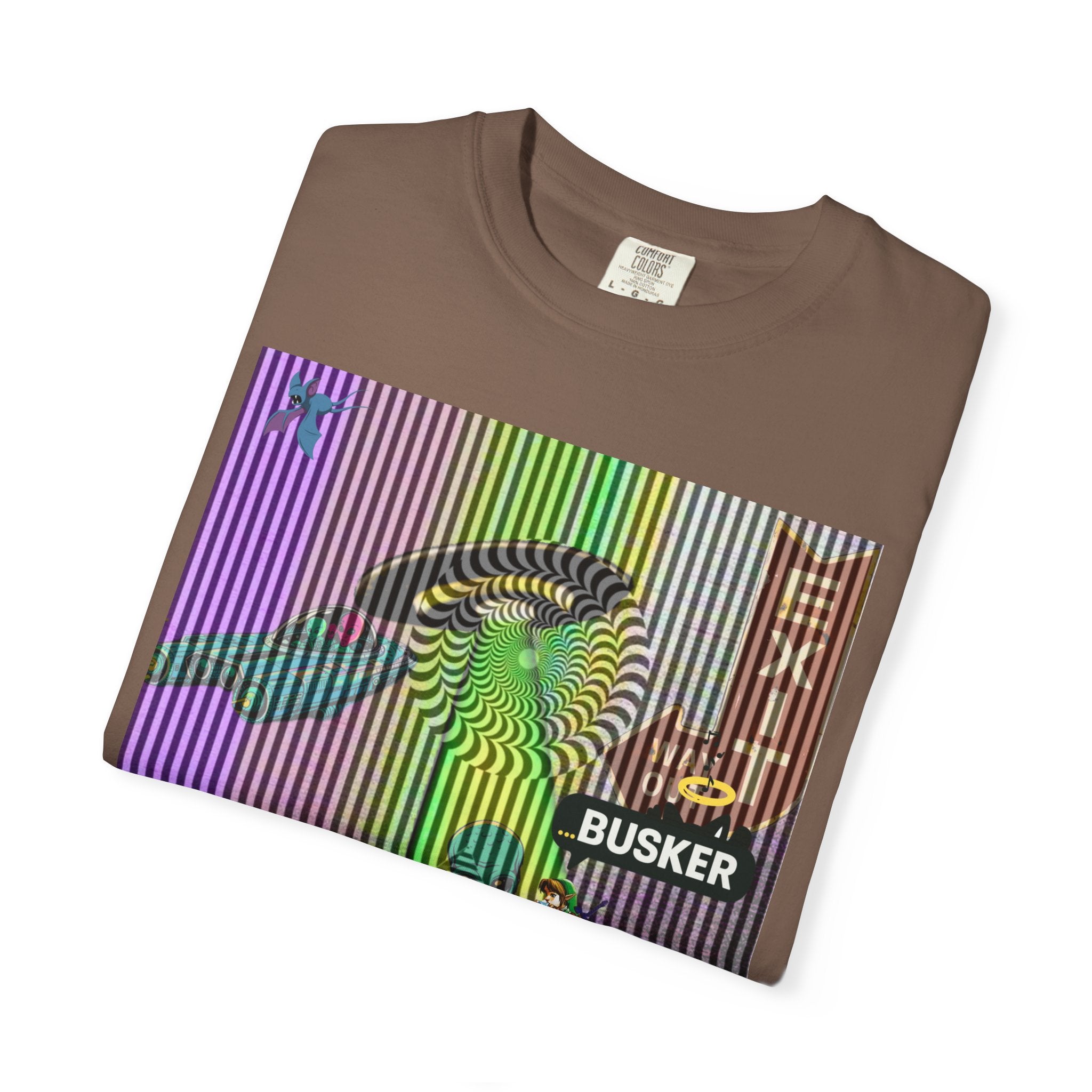 Psychedelic Busker T-Shirt, Unisex Graphic Tee, Music Lover Gift, Festival Wear, Casual Streetwear, Colorful Arttee