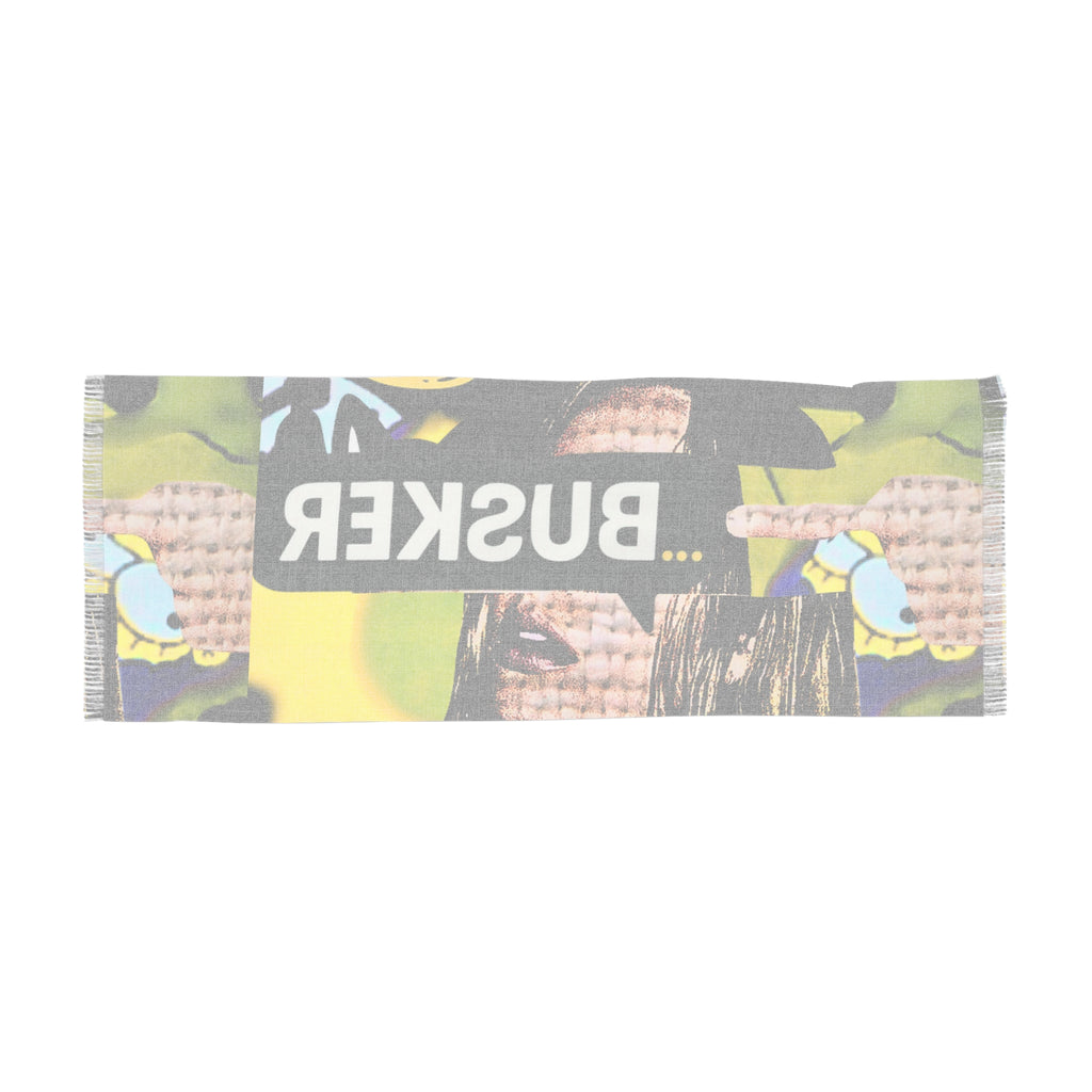 Trendy Graphic Light Scarf with 'BUSKER' Print