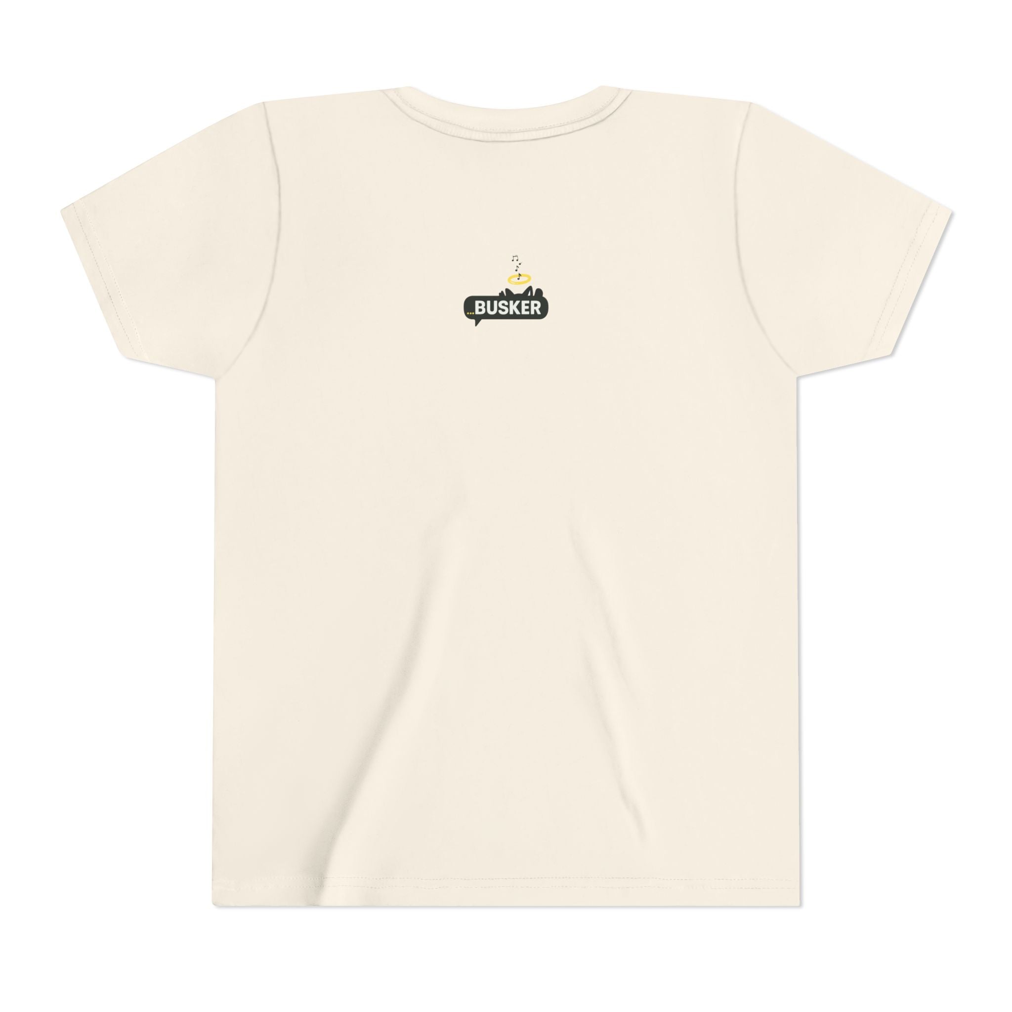 Whimsical Youth Tee with 'Busker' Design, Fun Gift, Summer Style, Music Lovers, Kid's Fashion, Creative Apparel