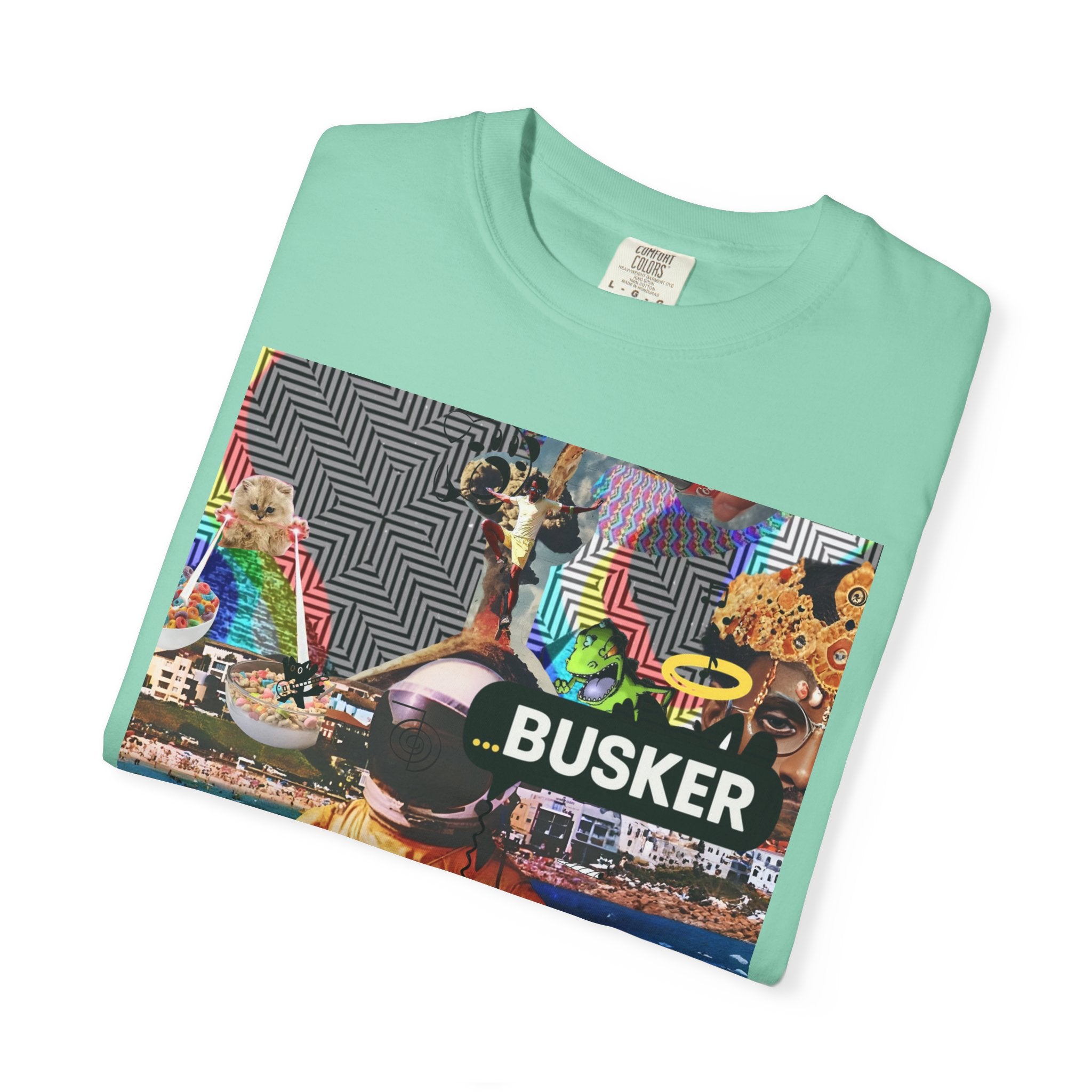 Vibrant Busker T-Shirt, Unisex Graphic Tee, Street Art Inspired Apparel, Casual Wear, Summer Festival Clothing