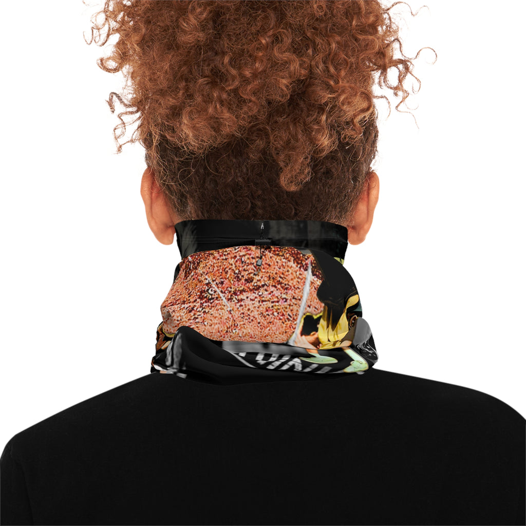 Unique Winter Neck Gaiter with Drawstring - Vibrant Collage Design