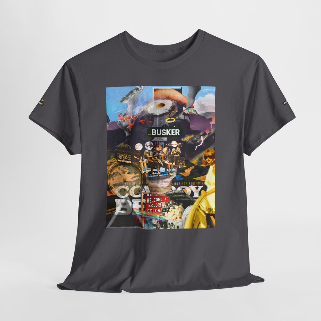 Busker Collage Graphic Tee — Vintage Music Poster Streetwear