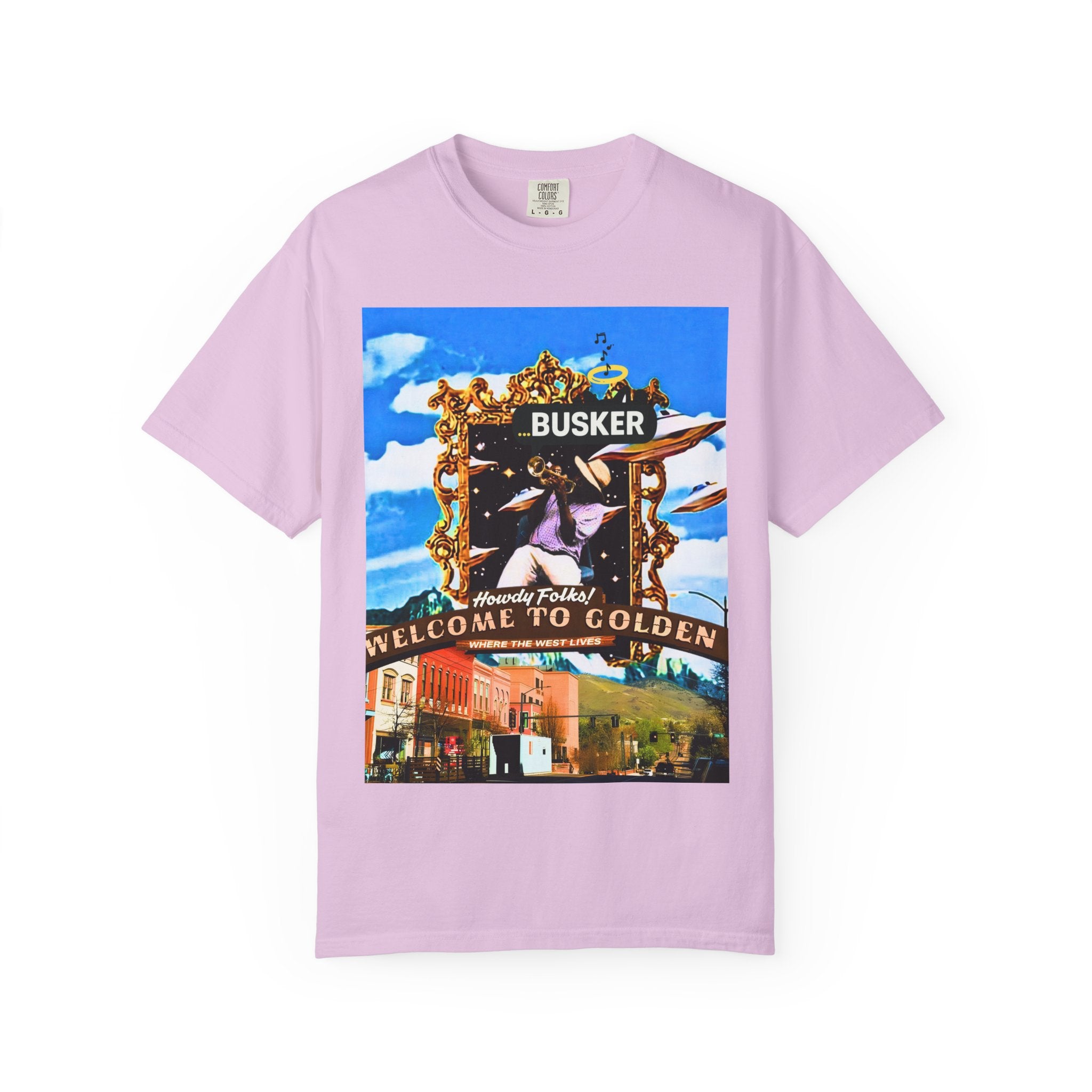 "Welcome to Golden" Exclusive Busker Unisex Garment-Dyed T-shirt, Music Lover Gift, Vintage Style Tee, Festival Wear, Casual Outfit