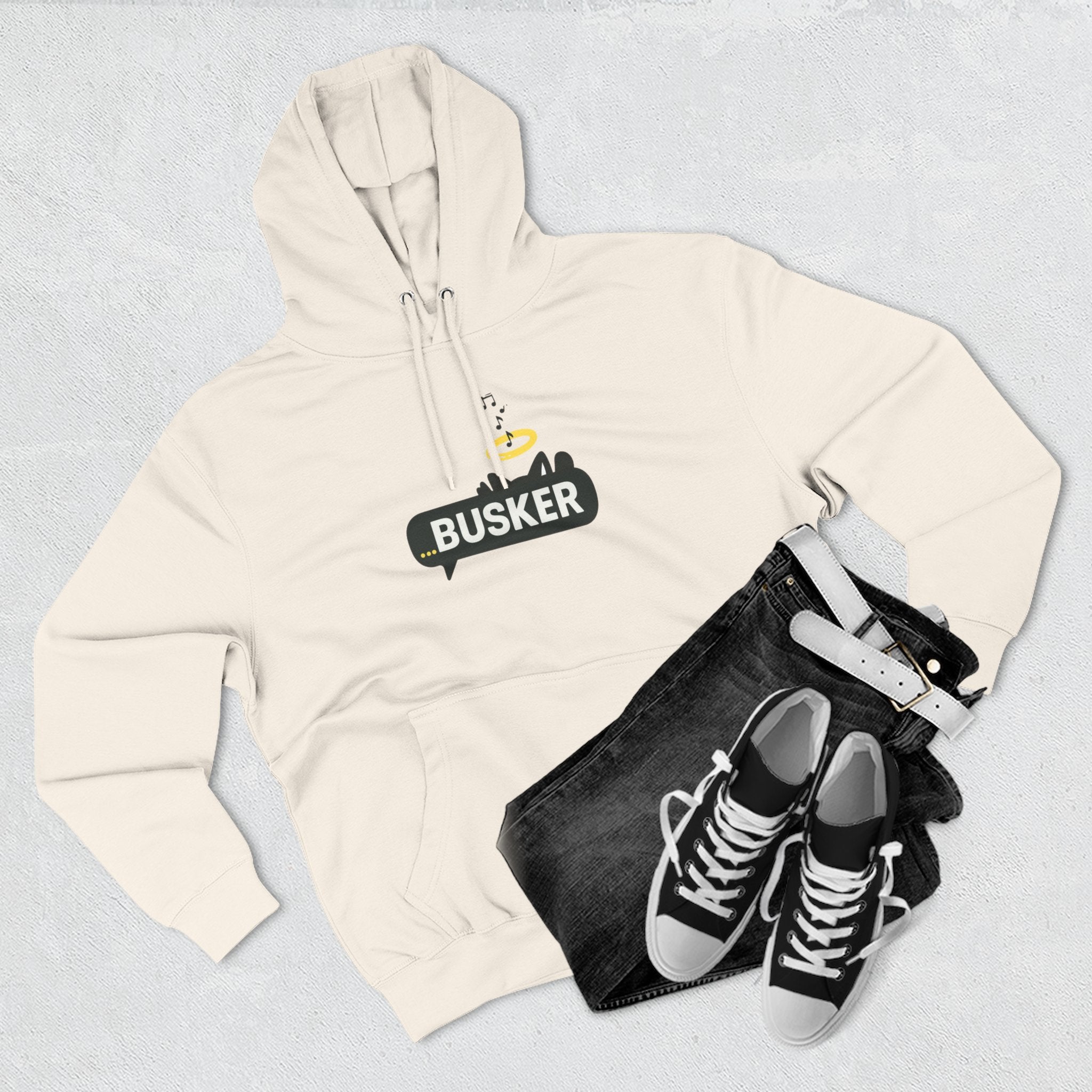 Busker Fleece Hoodie - Cozy Street Art Inspired Hoodie for Music Lovers, Casual Wear, Gift for Musicians, Concert Attire, Relaxed Fit