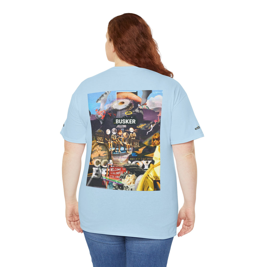 Busker Collage Graphic Tee — Vintage Music Poster Streetwear