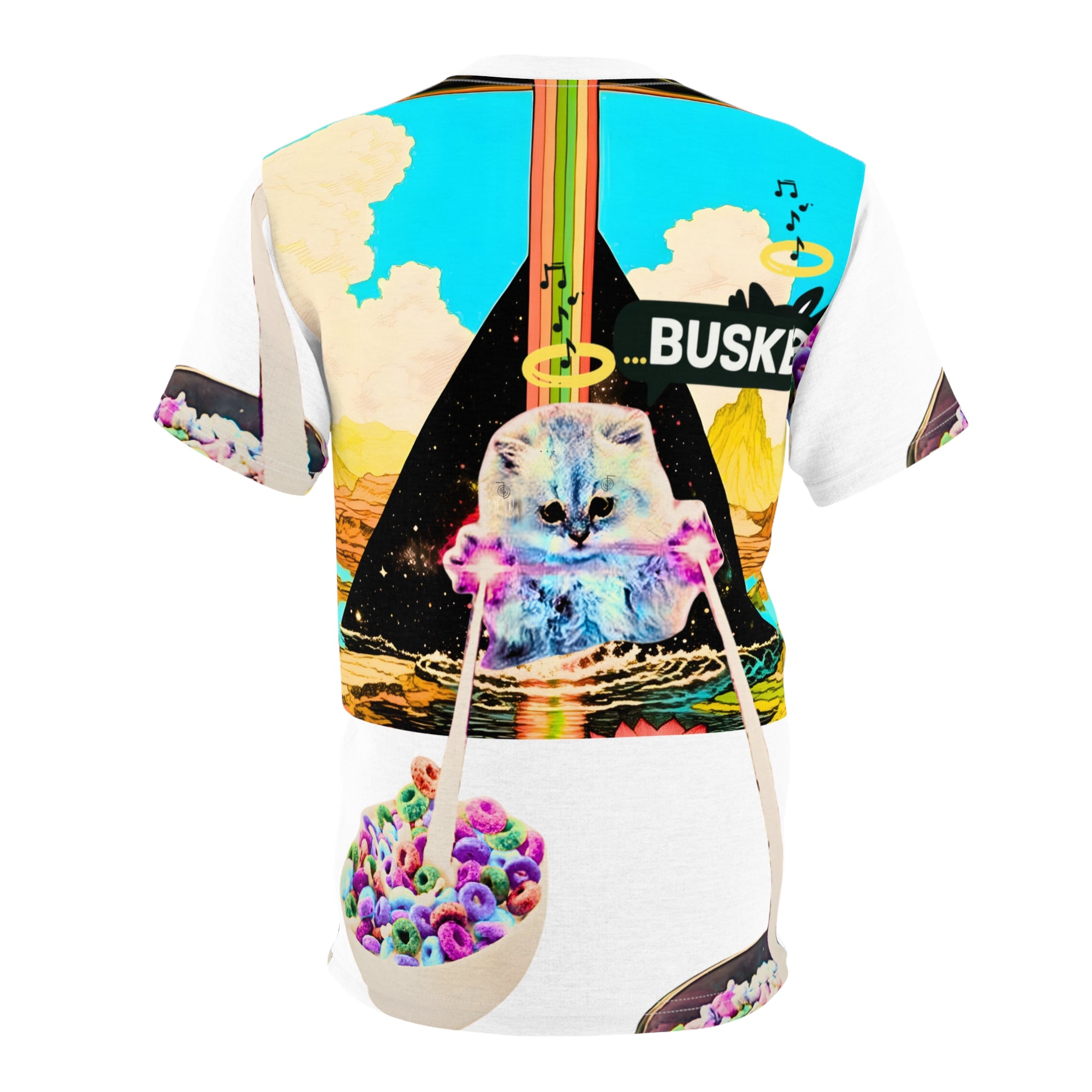 Colorful Cat & Cereal Unisex Tee, Fun Graphic Shirt, Unique Gift for Cat Lovers, Summer Fashion, Retro Vibe