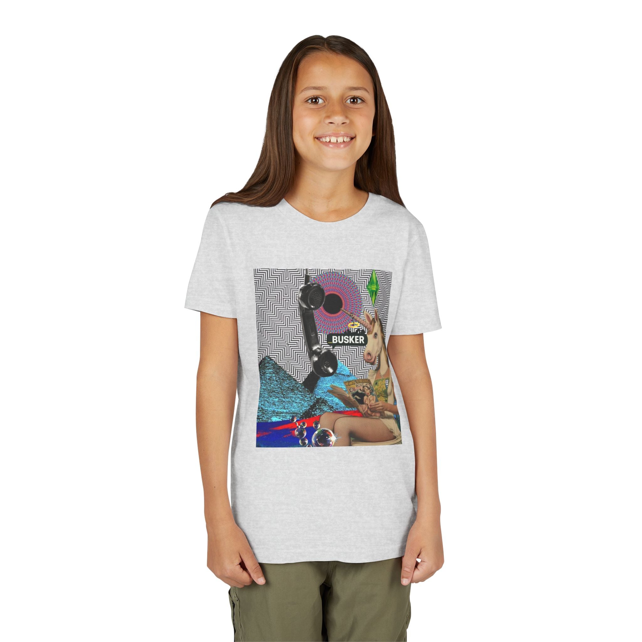 Youth Graphic Tee with Fun 'Busker' Design, Cool Summer Shirt, Gifts for Kids, Festival Attire, Trendy Youthwear