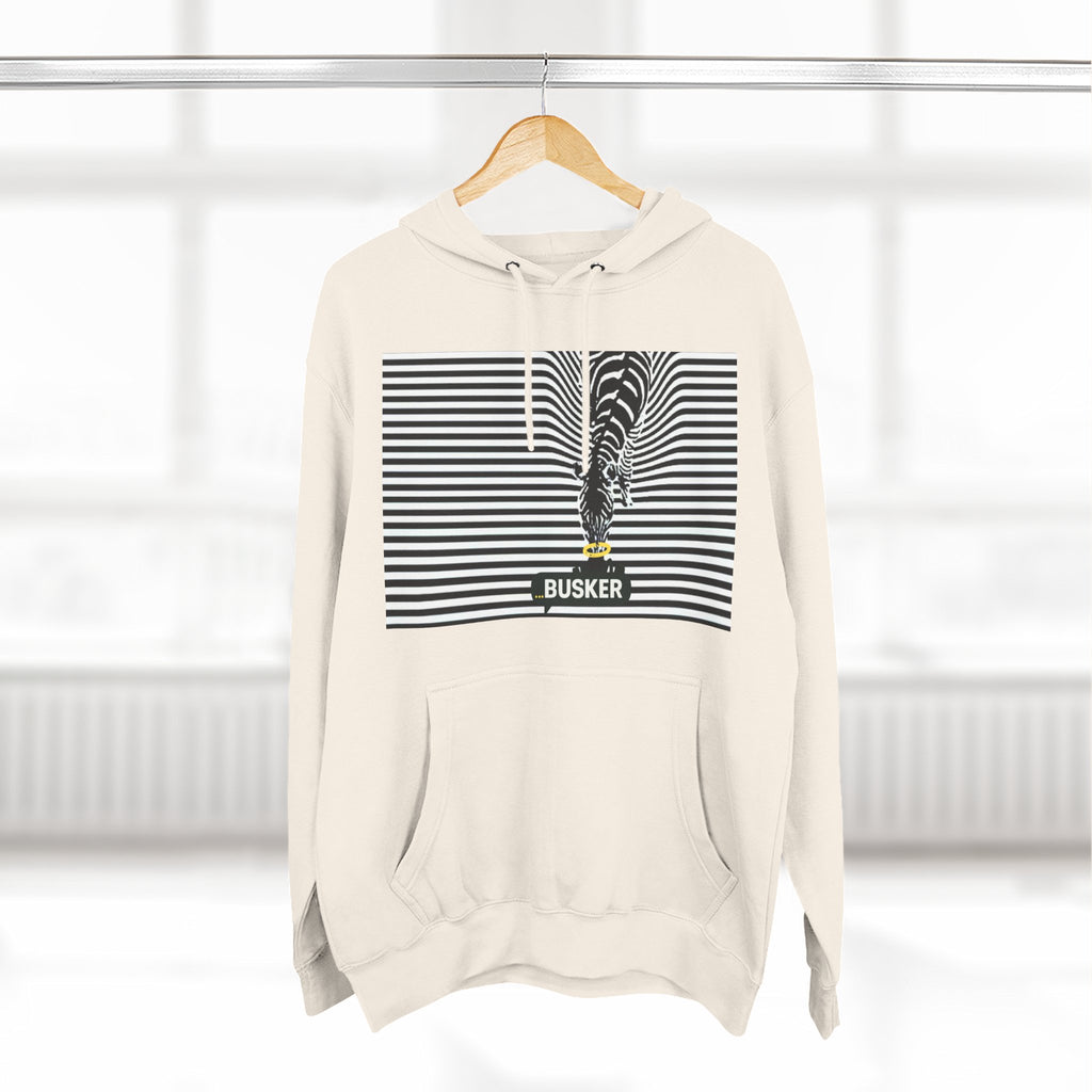 Busker Three-Panel Fleece Hoodie, Striped Design, Unisex Fashion Hoodie, Cozy Gift for Music Lovers, Street Performer Style