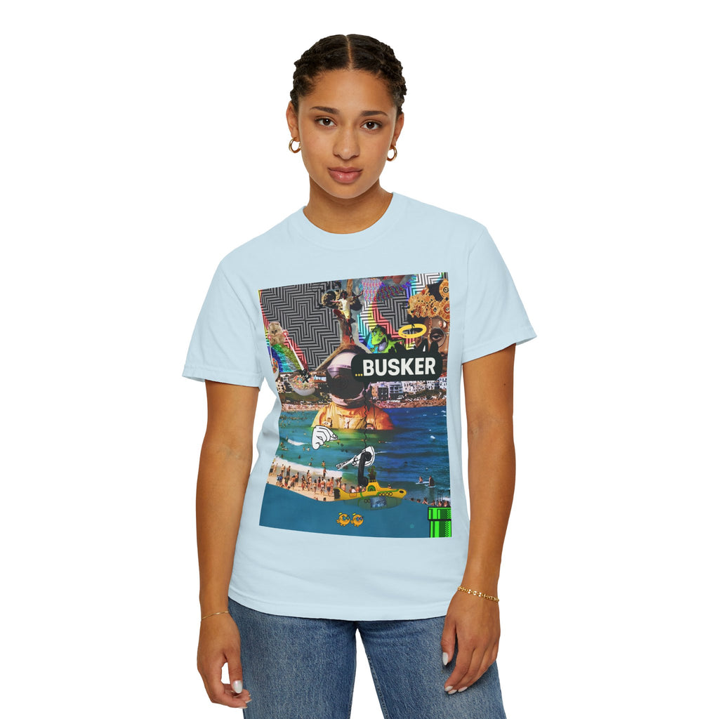 Vibrant Busker T-Shirt, Unisex Graphic Tee, Street Art Inspired Apparel, Casual Wear, Summer Festival Clothing