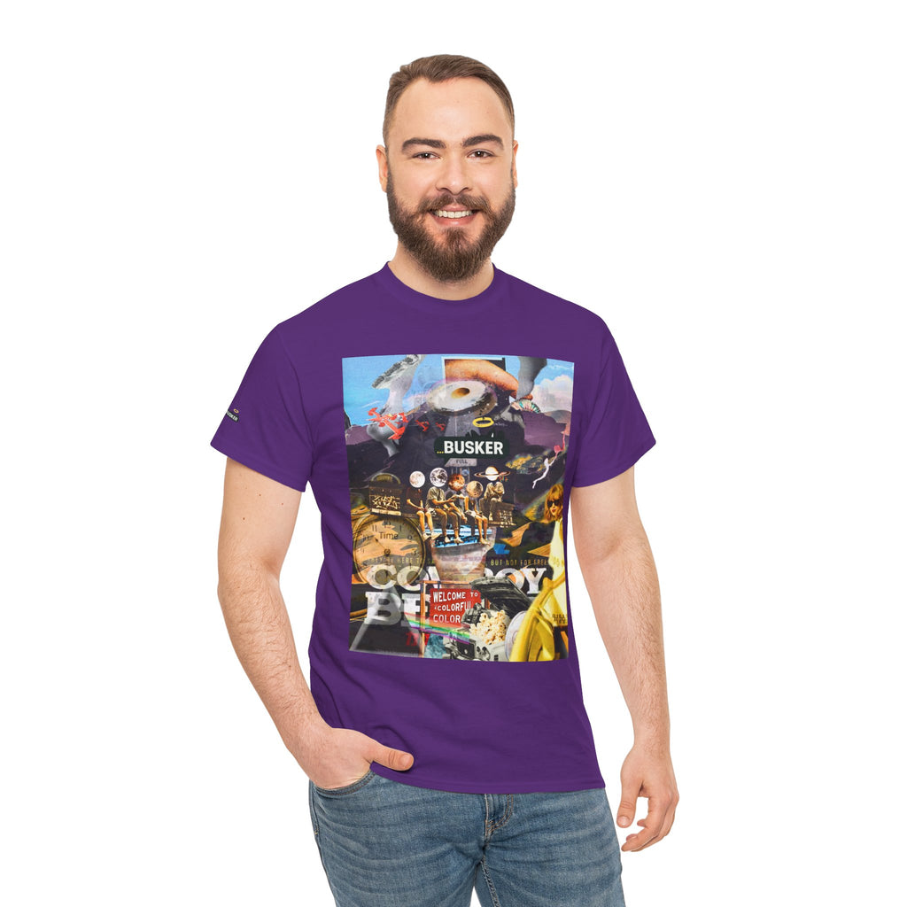 Busker Collage Graphic Tee — Vintage Music Poster Streetwear