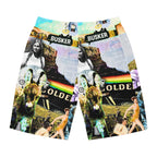 Vibrant Graphic Men's Board Shorts - Retro Beachwear for Summer Fun