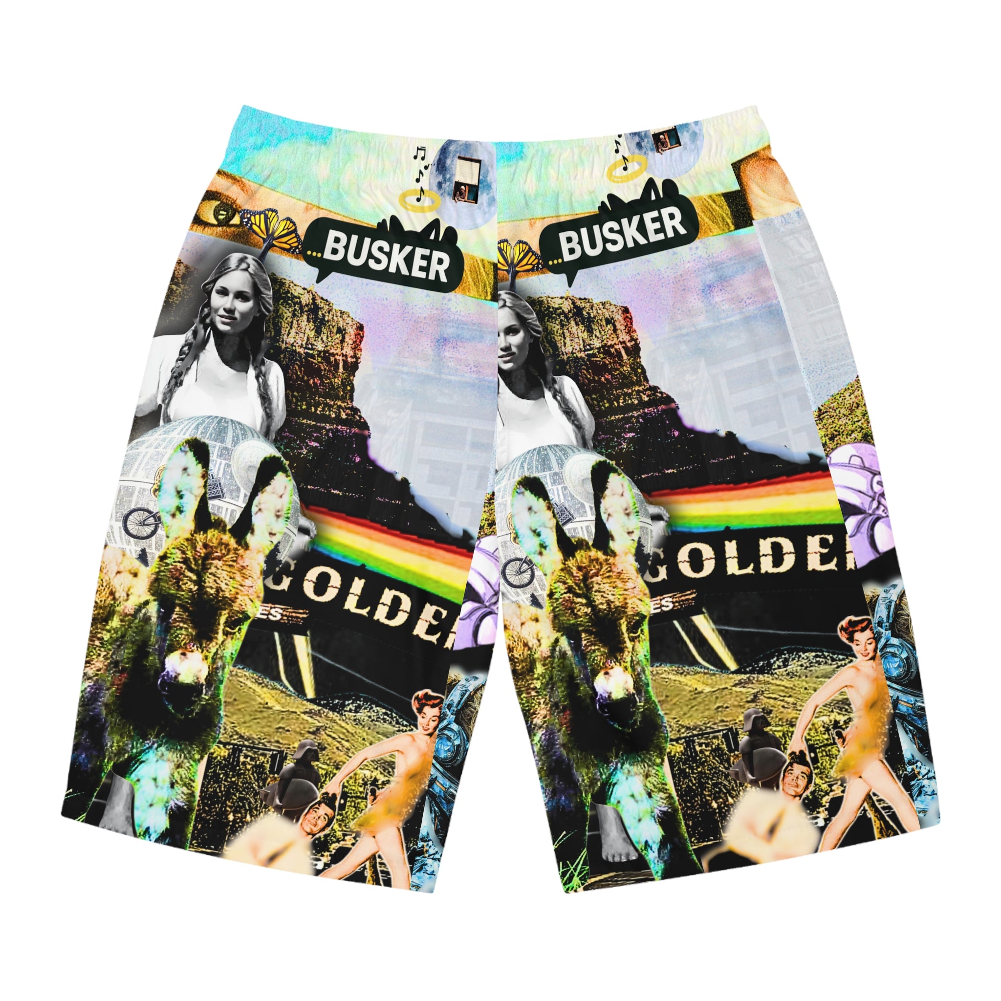 Vibrant Graphic Men's Board Shorts - Retro Beachwear for Summer Fun