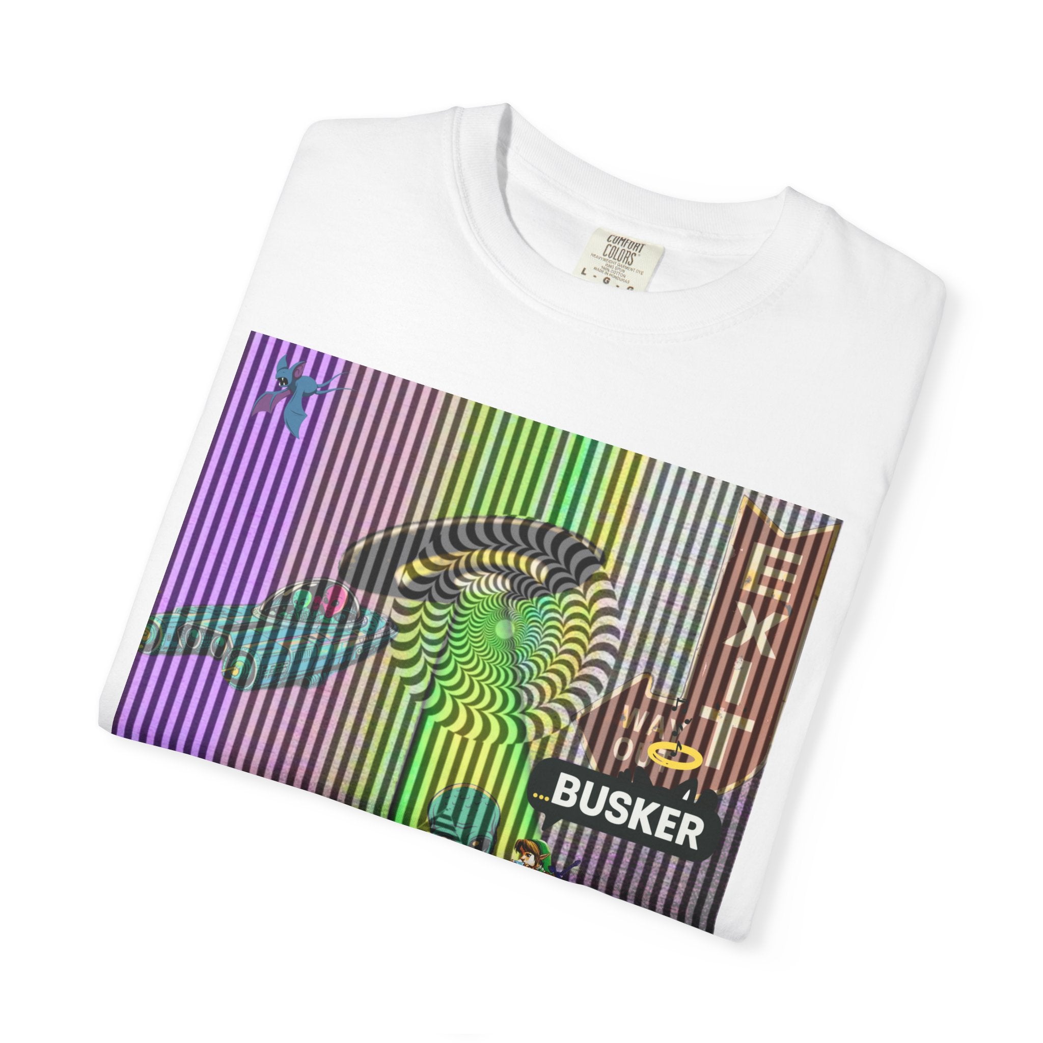 Psychedelic Busker T-Shirt, Unisex Graphic Tee, Music Lover Gift, Festival Wear, Casual Streetwear, Colorful Arttee