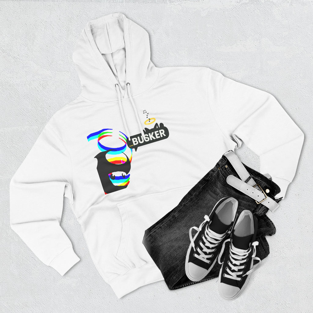 Colorful Busker Fleece Hoodie, Music Lover Hoodie, Street Performer Apparel, Cozy Fashion, Gift for Musicians, Art Enthusiast Clothing