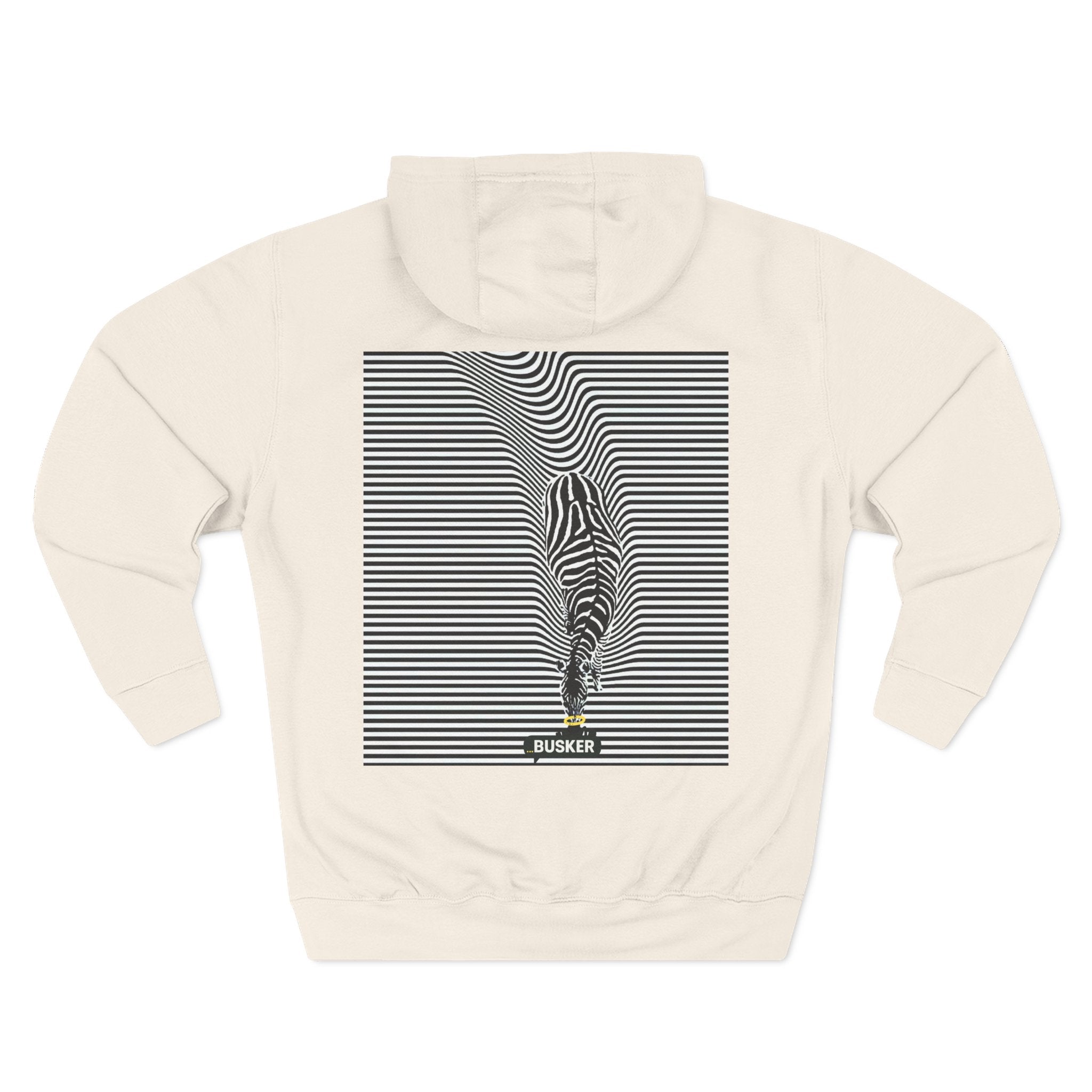 Busker Three-Panel Fleece Hoodie, Striped Design, Unisex Fashion Hoodie, Cozy Gift for Music Lovers, Street Performer Style