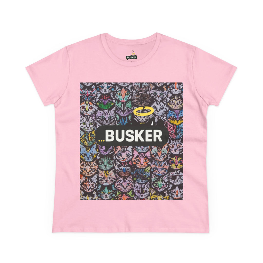 Colorful Cat Design Women's Tee, Casual Graphic Tee for Cat Lovers, Funny Gift for Friends, Summer Style, Unique Animal Art Shirt