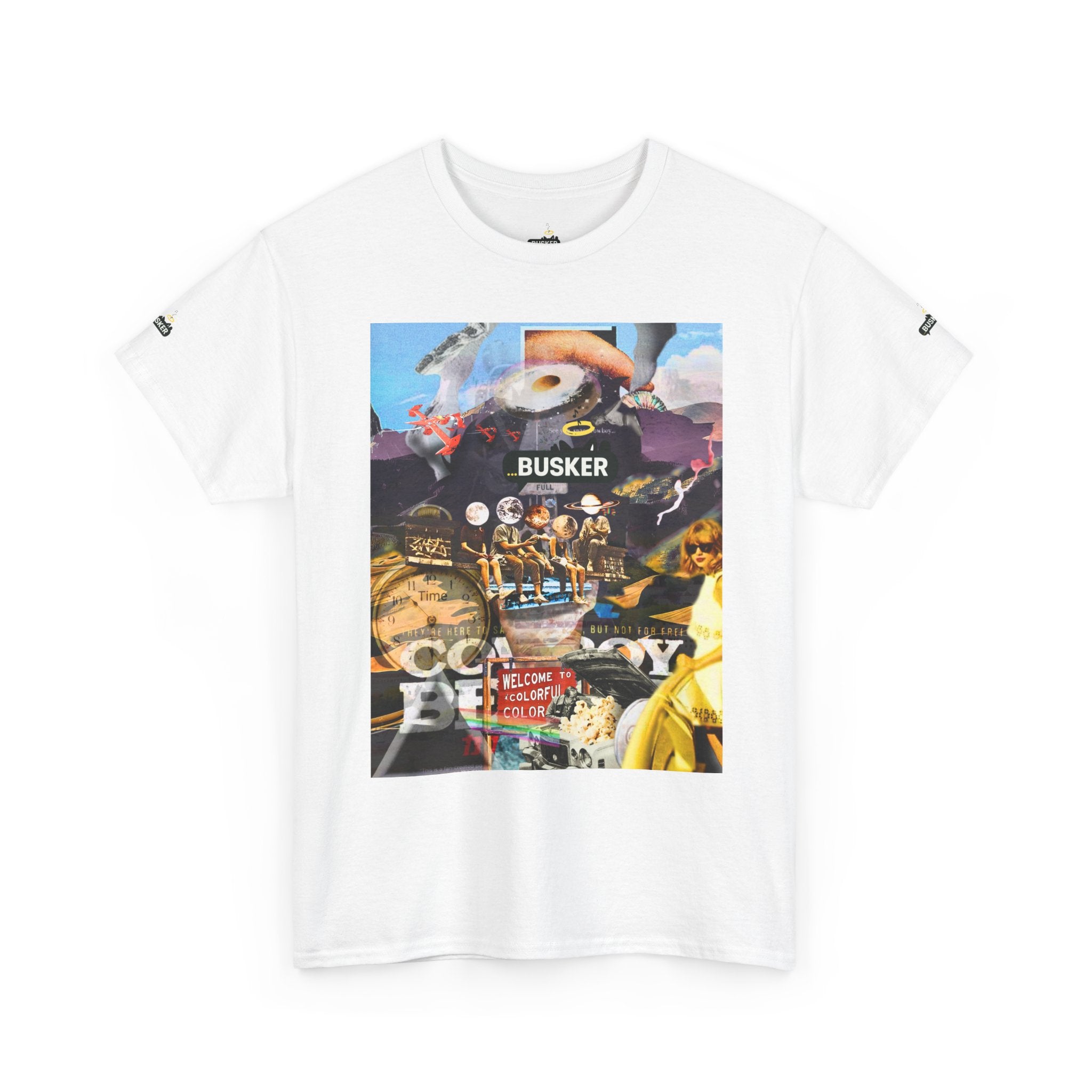 Busker Collage Graphic Tee — Vintage Music Poster Streetwear