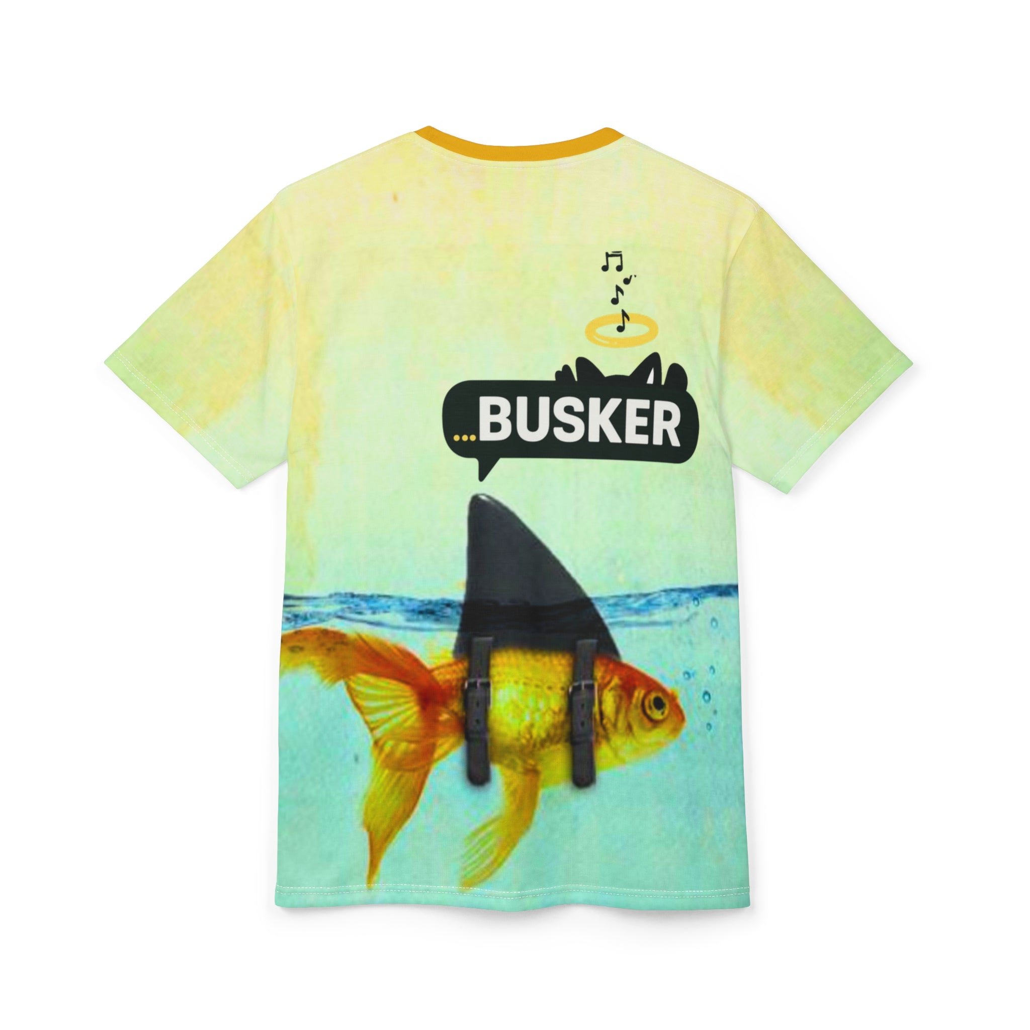 Goldfish Busker Unisex Tee, Fun Graphic T-Shirt, Music Lover Gift, Quirky Ocean Apparel, Summer Vibes Shirt, Unique Beachwear