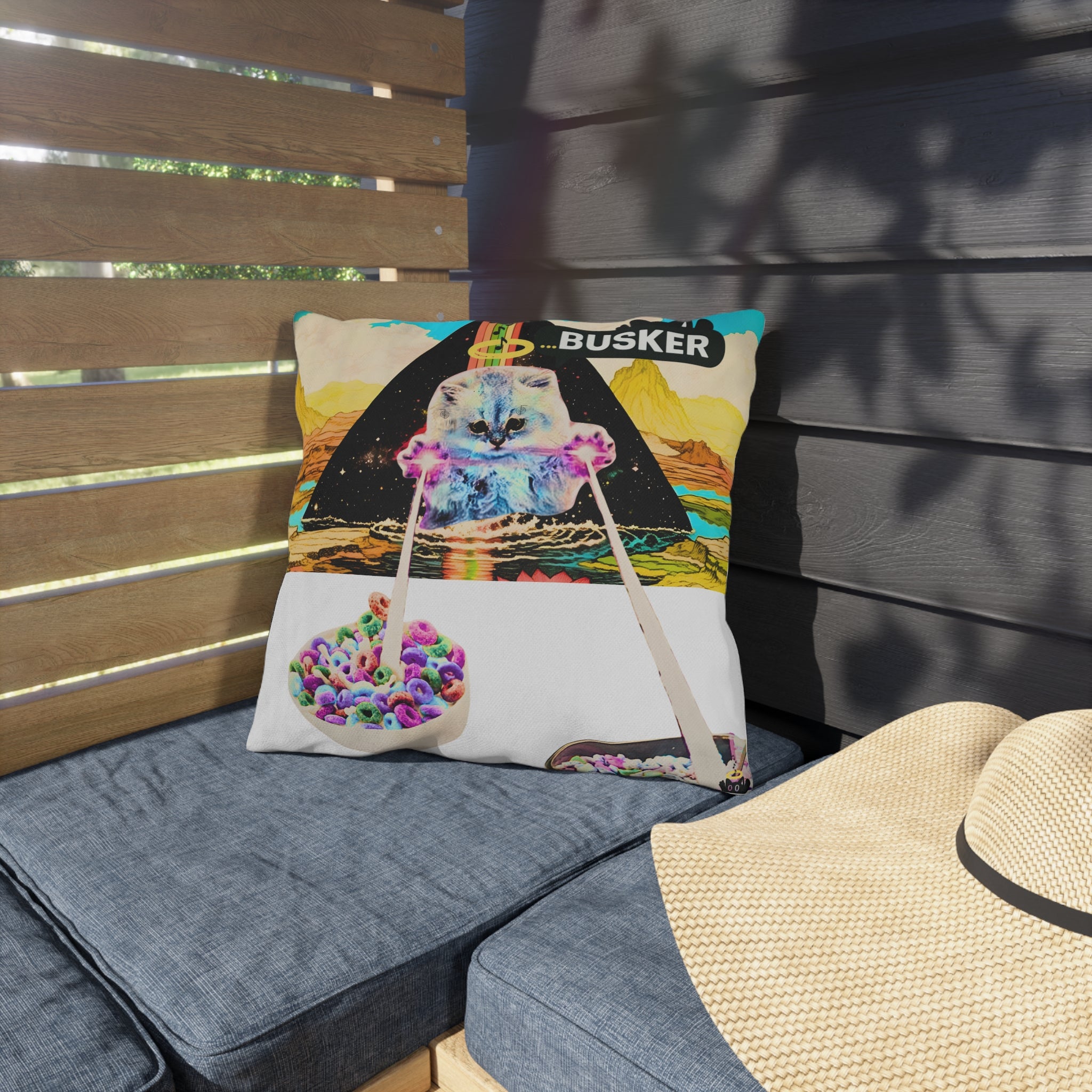 Whimsical Cat Art Outdoor Pillows, Colorful Throw Pillows for Home Decor, Unique Gifts for Cat Lovers, Garden Cushions, Fun Seasonal Decor