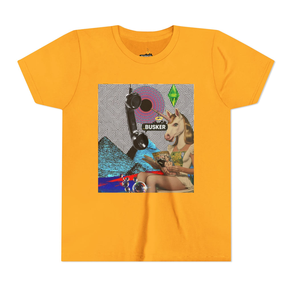 Youth Graphic Tee with Fun 'Busker' Design, Cool Summer Shirt, Gifts for Kids, Festival Attire, Trendy Youthwear