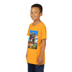 Golden Busker Youth Tee, Summer T-Shirt, Kids Casual Wear, Music Festival Swag, Gift for Young Artists