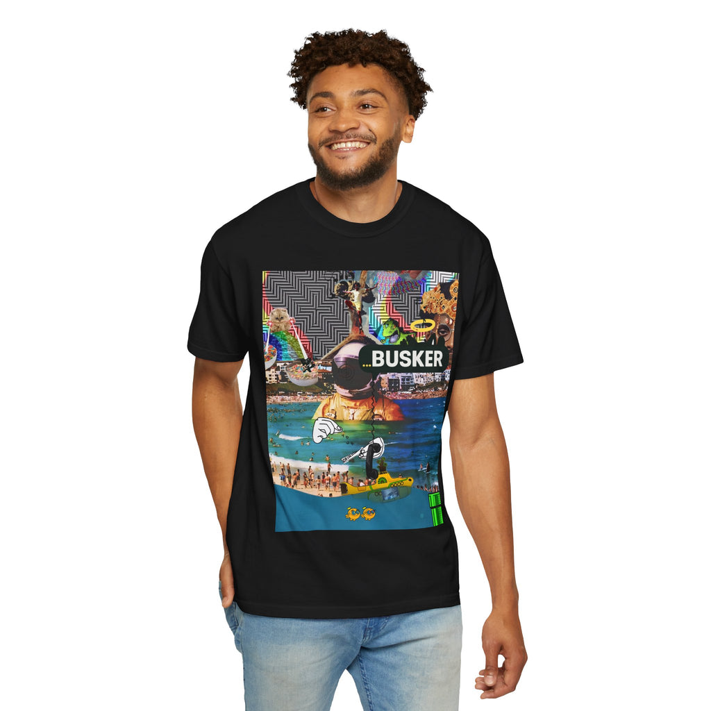 Vibrant Busker T-Shirt, Unisex Graphic Tee, Street Art Inspired Apparel, Casual Wear, Summer Festival Clothing