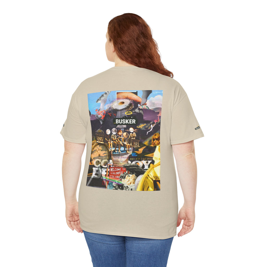 Busker Collage Graphic Tee — Vintage Music Poster Streetwear