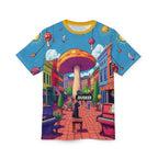 Colorful Mushroom Art Unisex Tee, Funky Graphic Tee, Gift for Music Lovers, Street Art Apparel, Summer Festival Shirt, Unique AOP T-Shirt