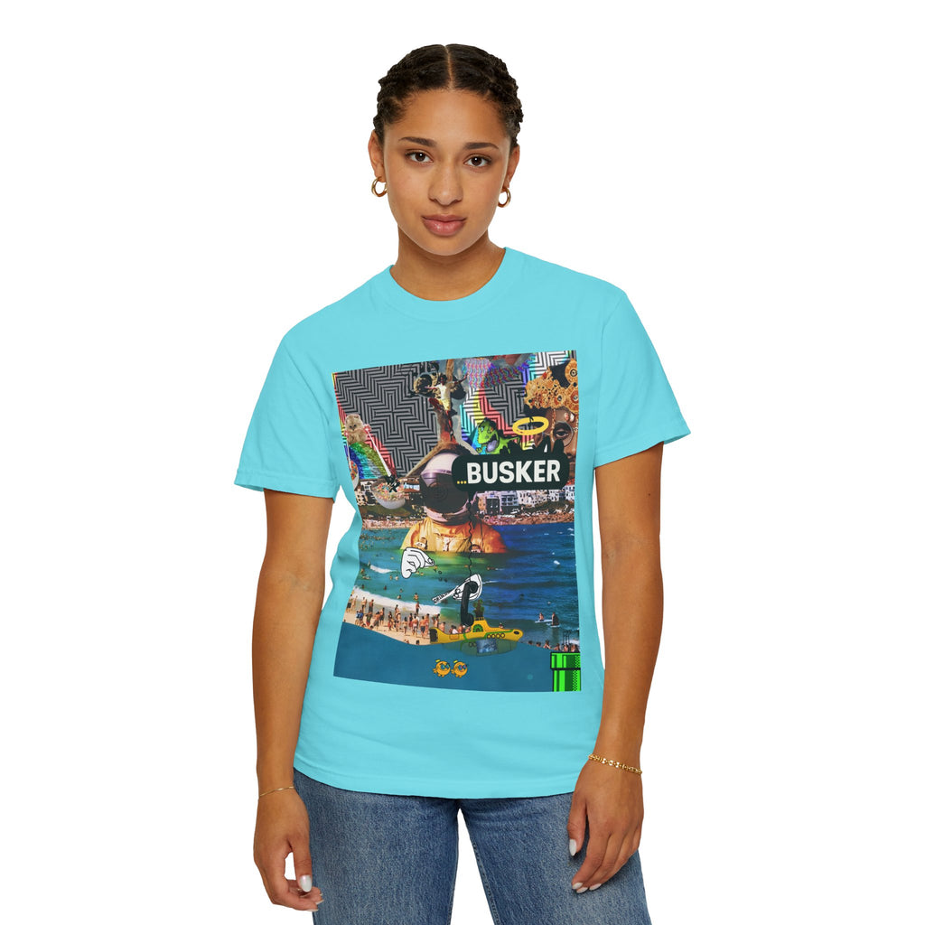 Vibrant Busker T-Shirt, Unisex Graphic Tee, Street Art Inspired Apparel, Casual Wear, Summer Festival Clothing