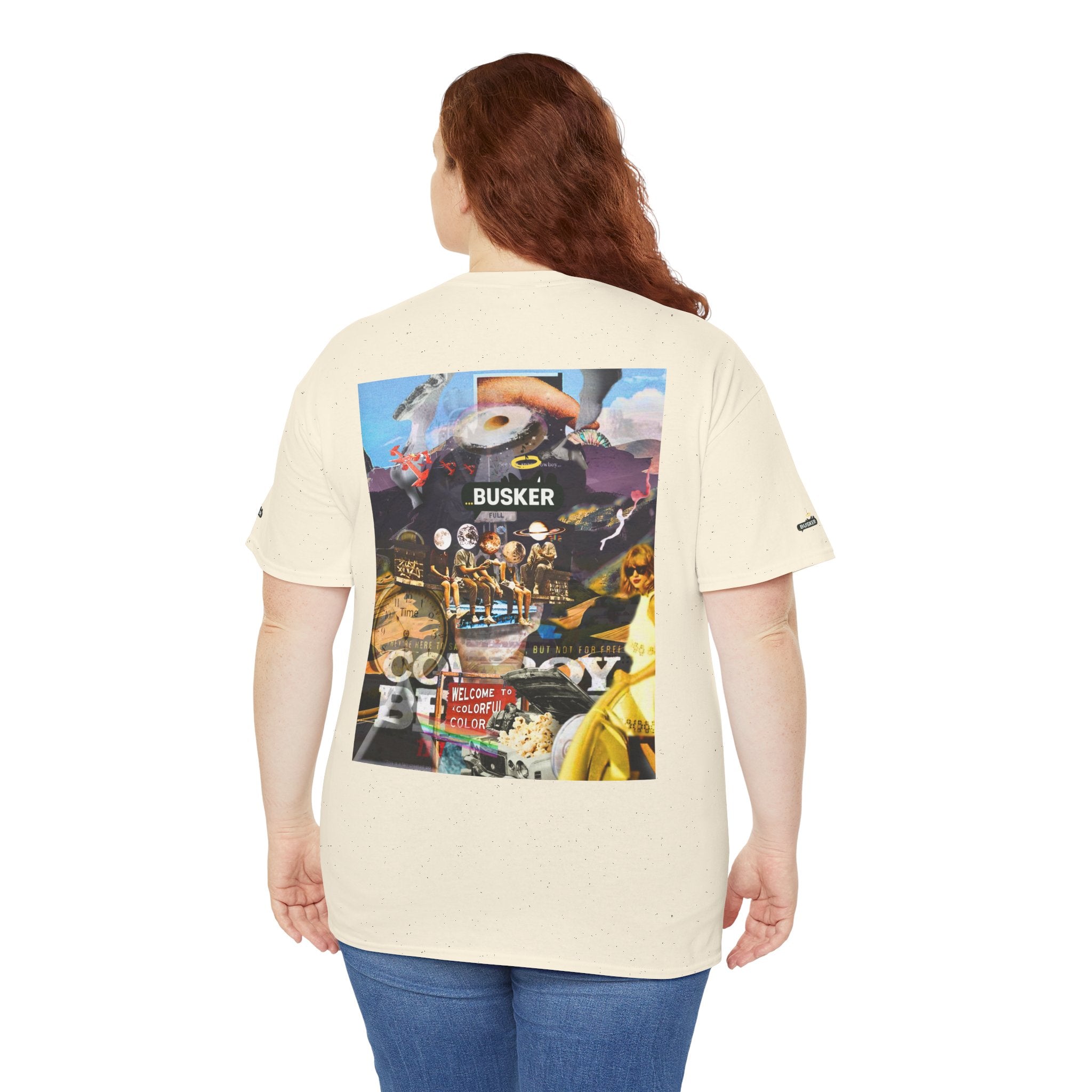 Busker Collage Graphic Tee — Vintage Music Poster Streetwear
