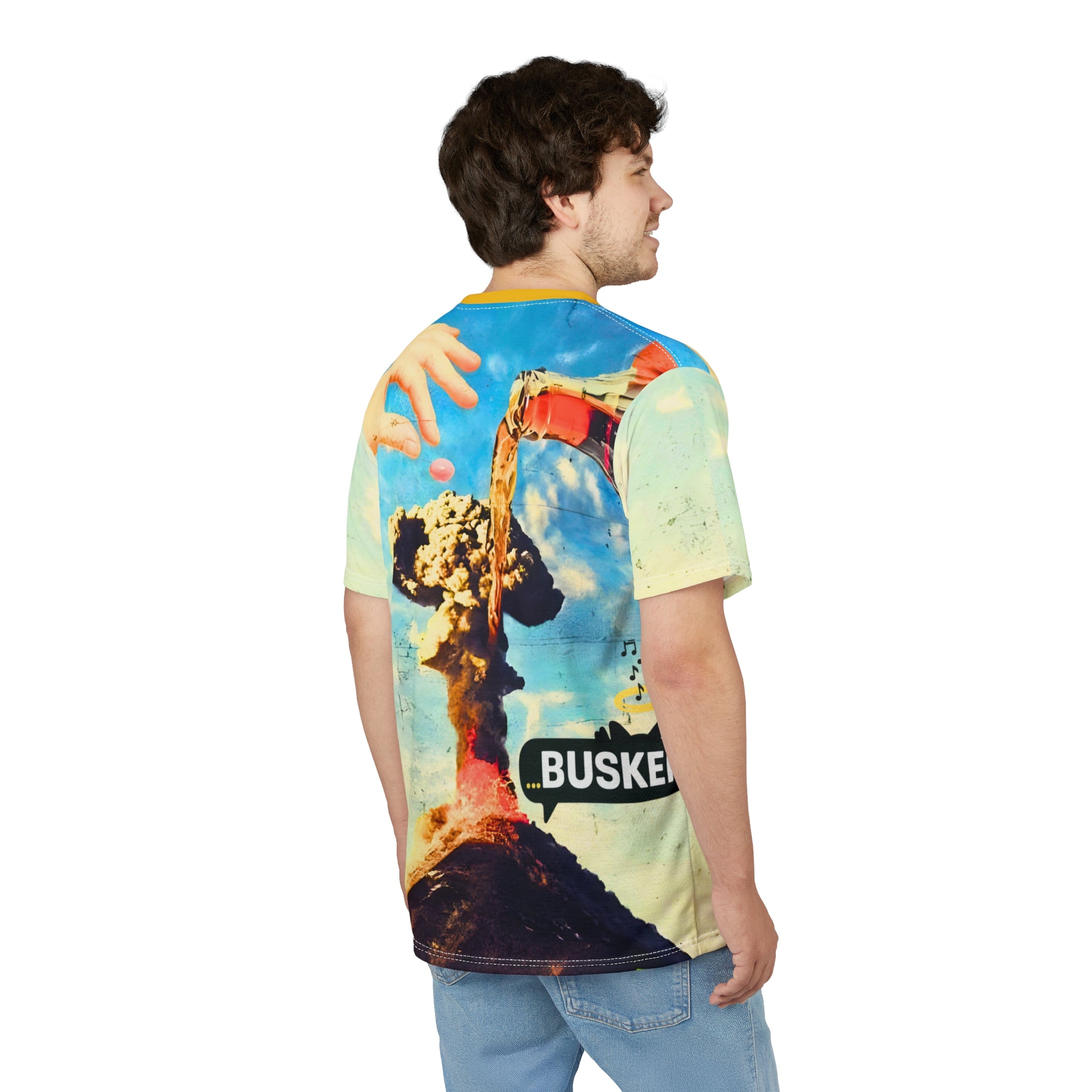 Unique Graphic Tee, Fun AOP T-Shirt, Youthful Streetwear, Urban Casual Wear, Perfect for Festivals, Summer Vibe Shirt