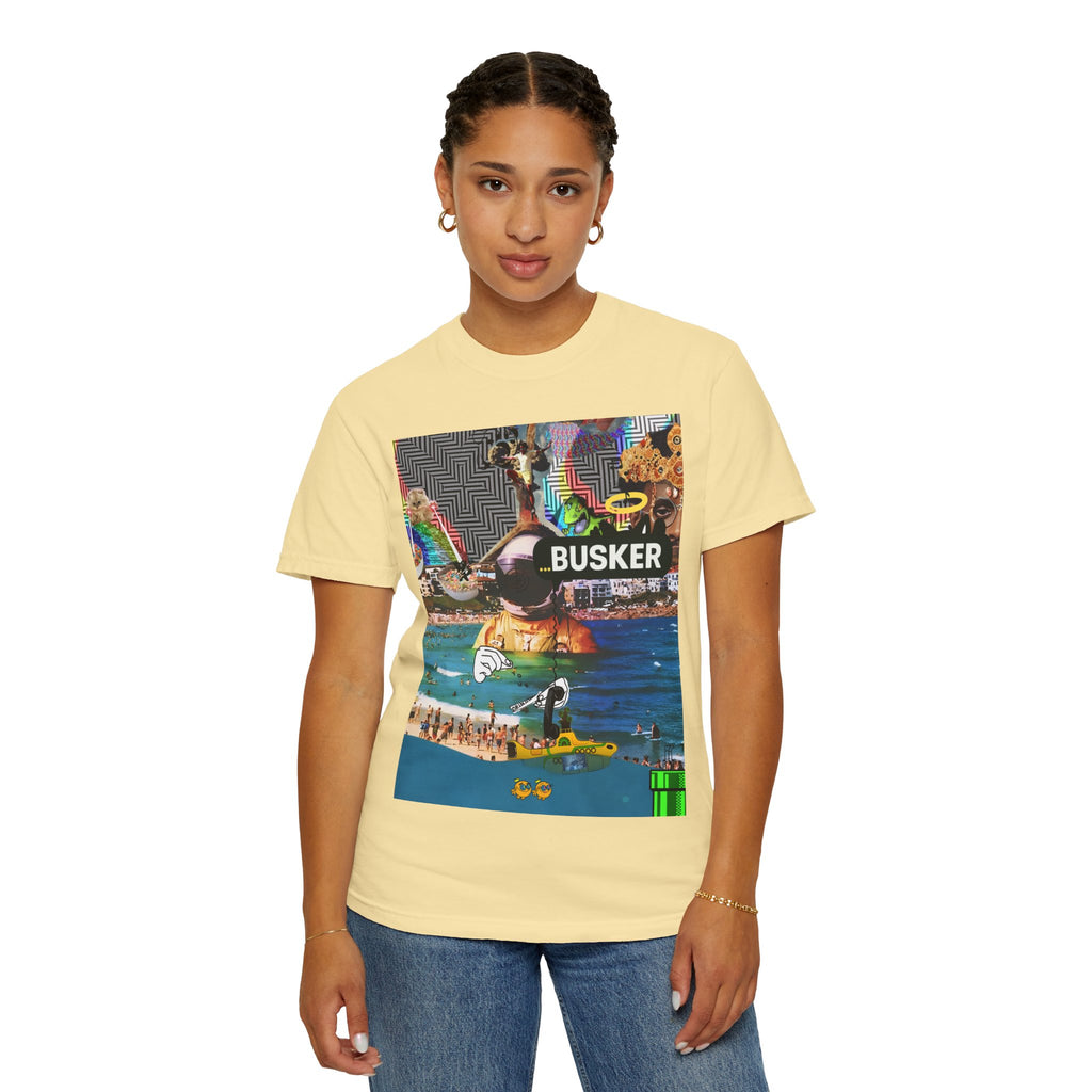 Vibrant Busker T-Shirt, Unisex Graphic Tee, Street Art Inspired Apparel, Casual Wear, Summer Festival Clothing