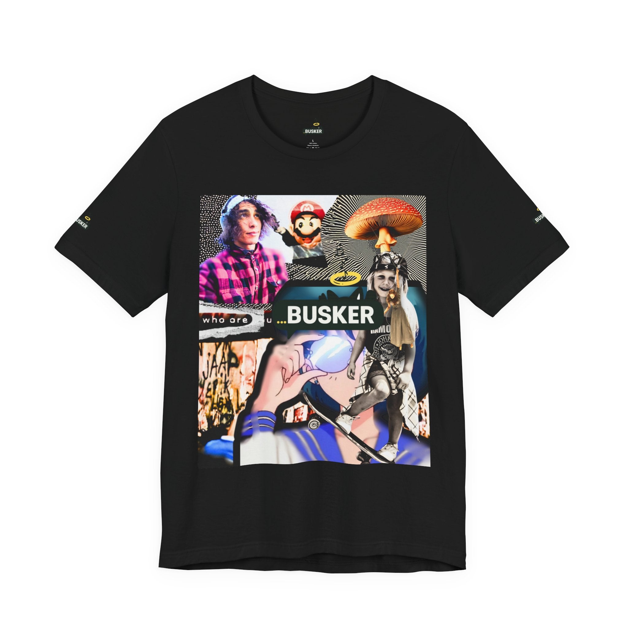 Busker Vibe Unisex Tee - Music & Art Collage Design