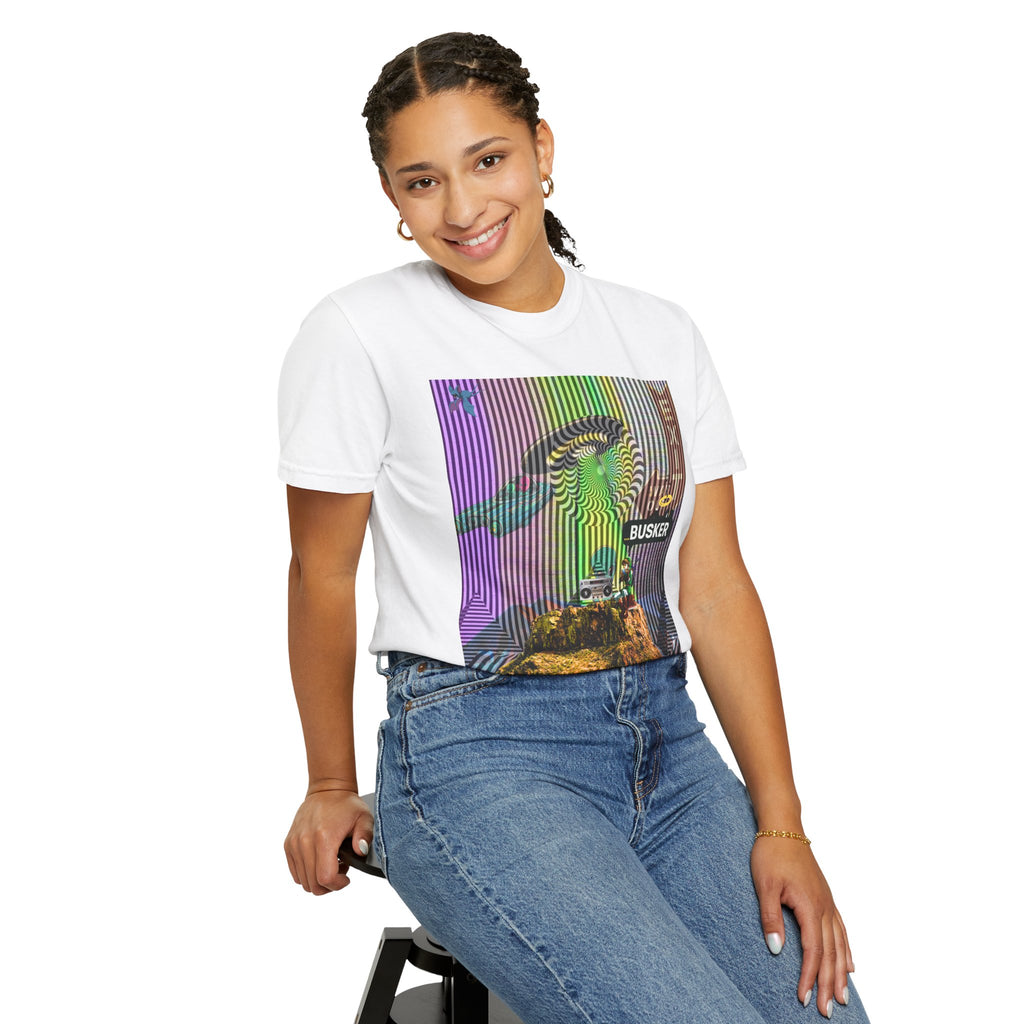 Psychedelic Busker T-Shirt, Unisex Graphic Tee, Music Lover Gift, Festival Wear, Casual Streetwear, Colorful Arttee