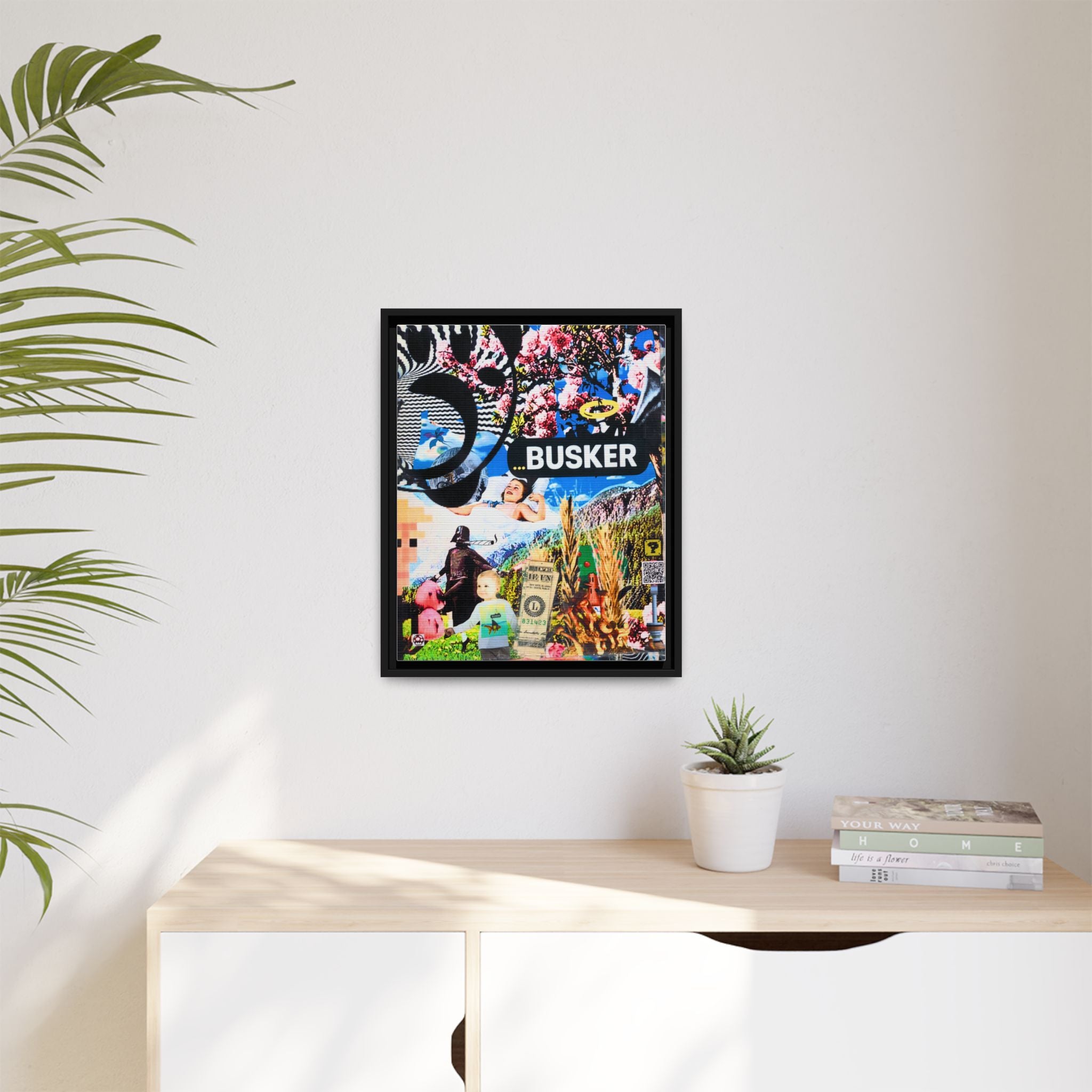 Busker Collage Matte Canvas Print — Framed Multi‑Color Wall Art