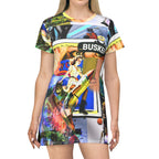 Artistic Busker T-Shirt Dress - Colorful AOP Design for Creative Souls
