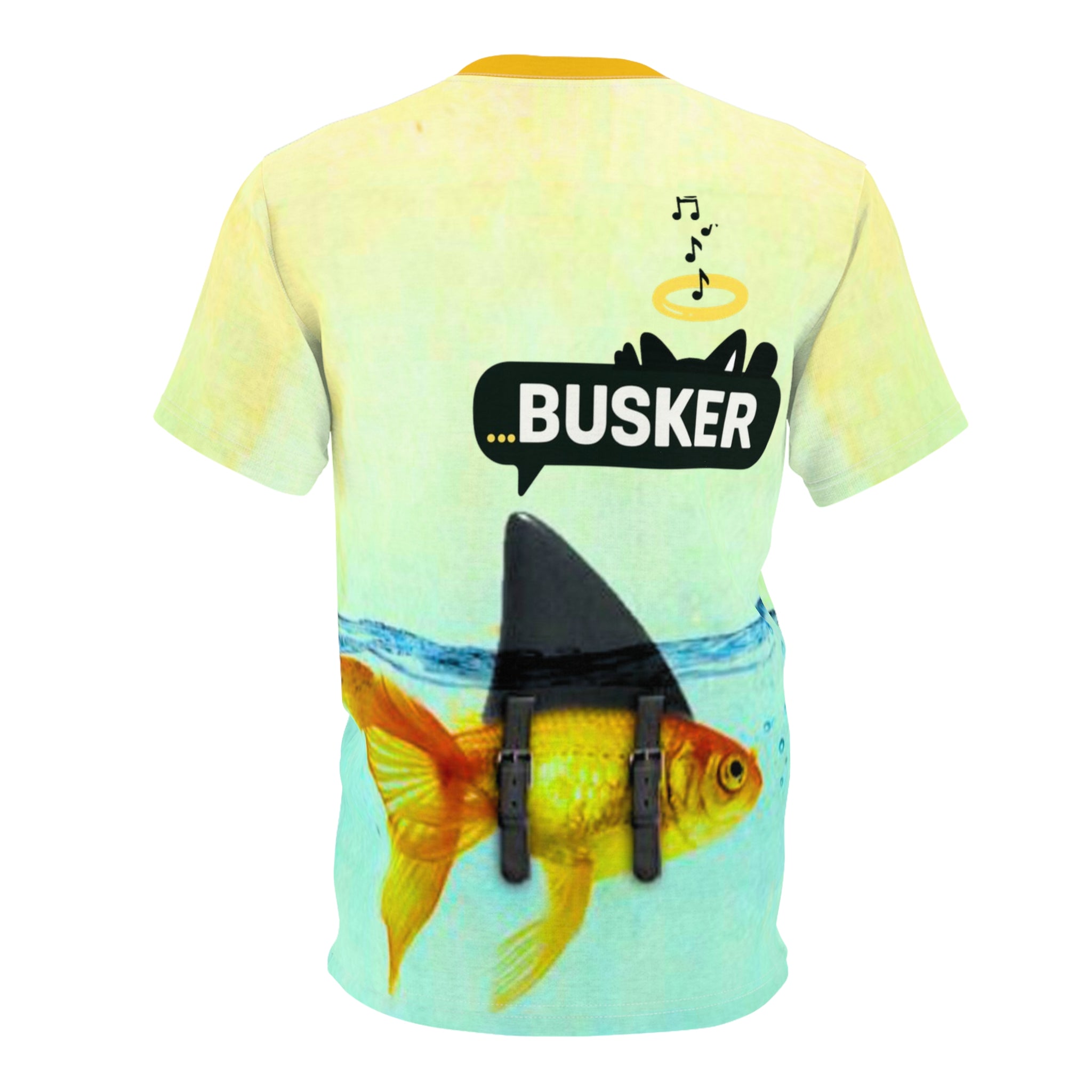 Goldfish Busker Unisex Tee, Fun Graphic T-Shirt, Music Lover Gift, Quirky Ocean Apparel, Summer Vibes Shirt, Unique Beachwear