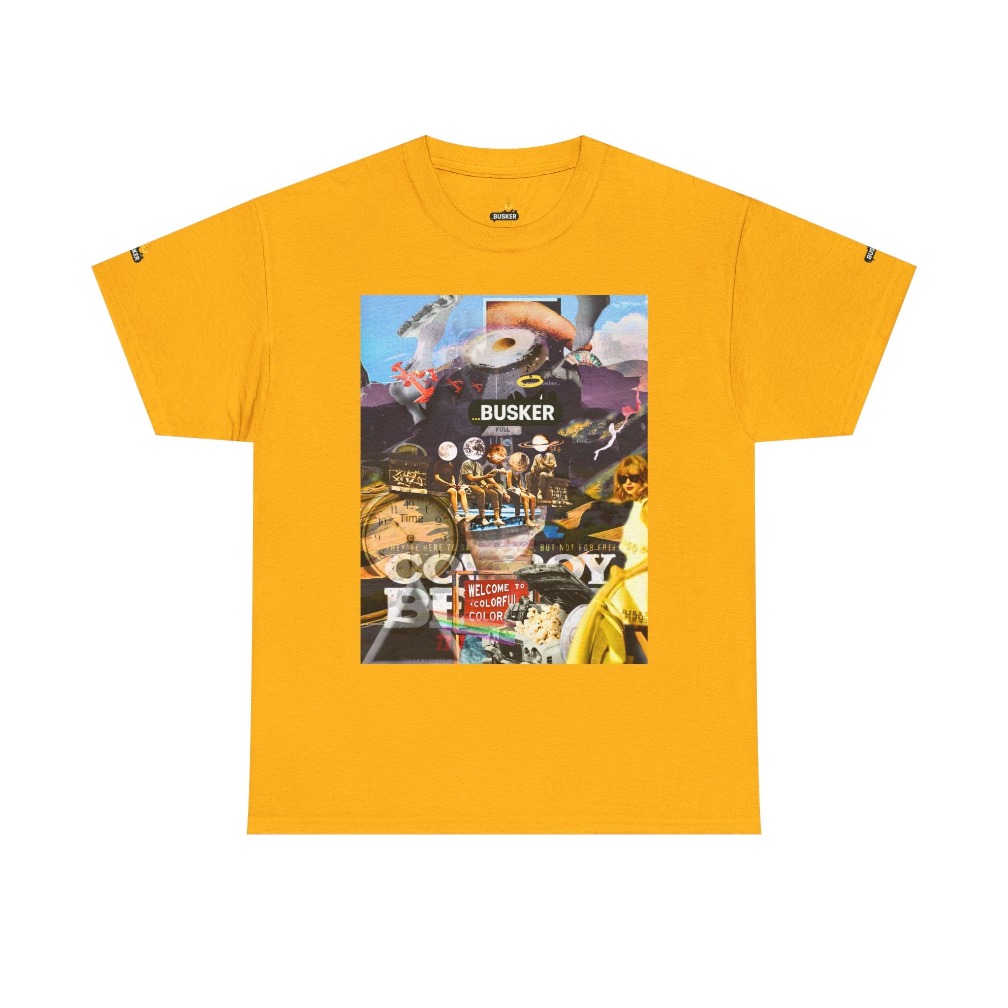 Busker Collage Graphic Tee — Vintage Music Poster Streetwear